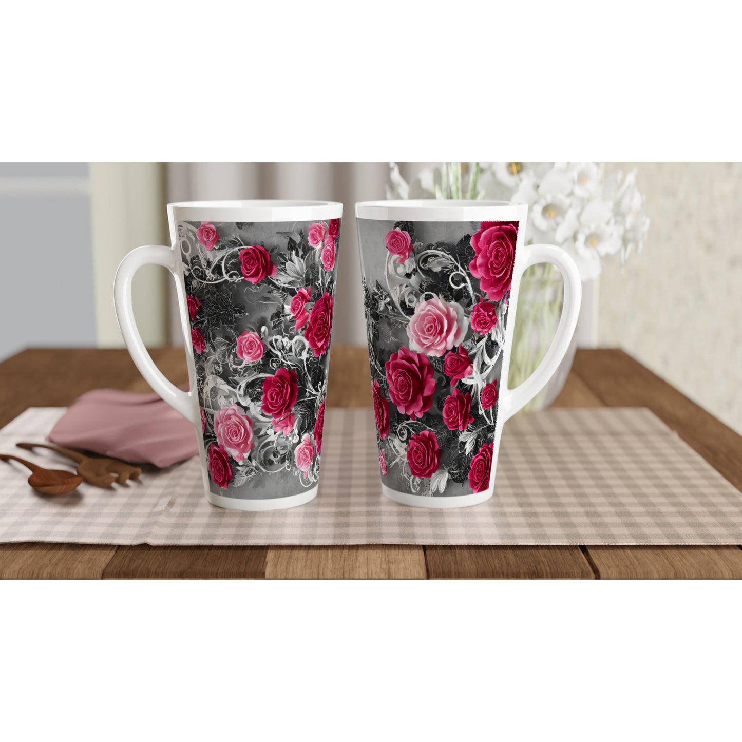Classic Floral : White Latte 17oz Ceramic Mug