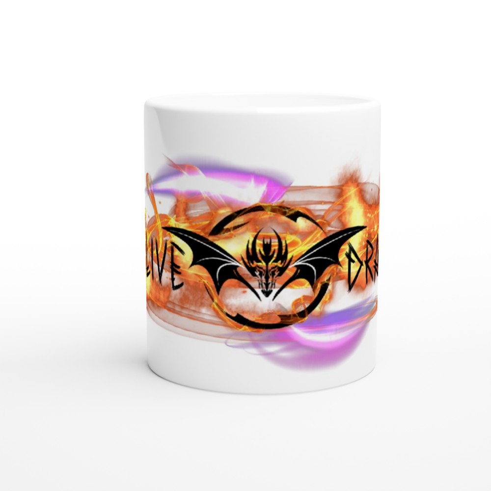 Here Live Dragons: Dragon design with text White 11oz Ceramic Mug