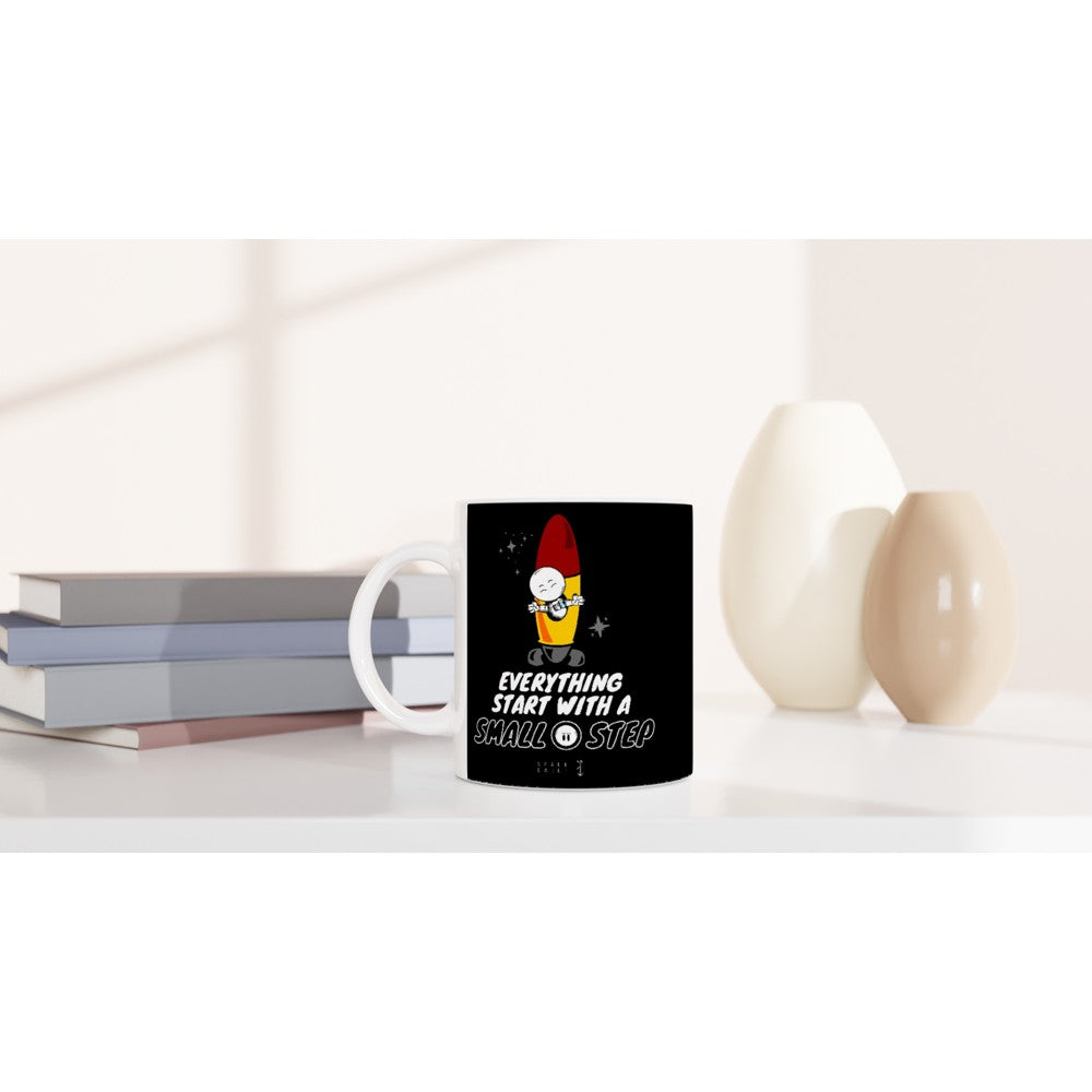 Space Cadet Every Journey Needs a First Step : Fun Black & White 11oz Ceramic Mug