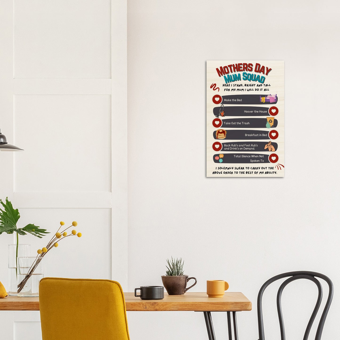 Wood Prints : Kid's Mothers day, Mum Squad Promise wall art.