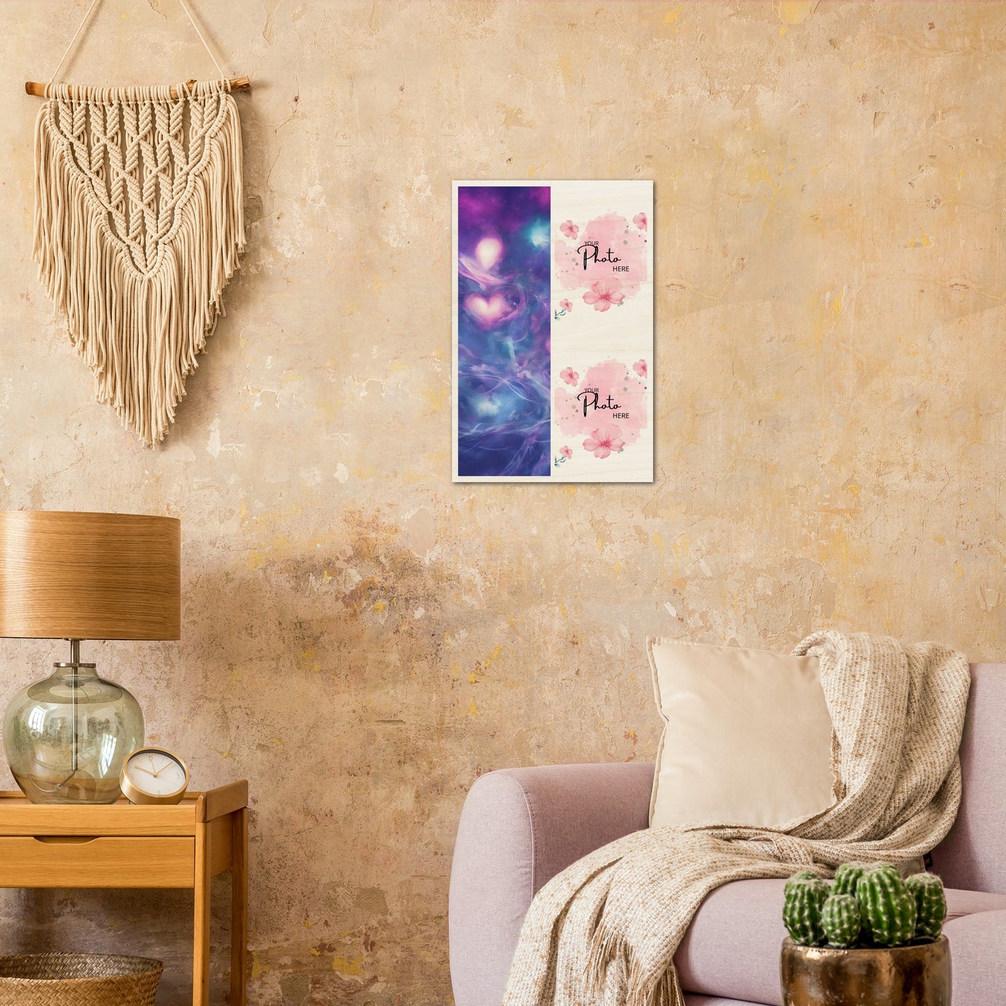 Wood Prints : Twin Photo Display (Personalised Mothers Day) Heart Nebula.