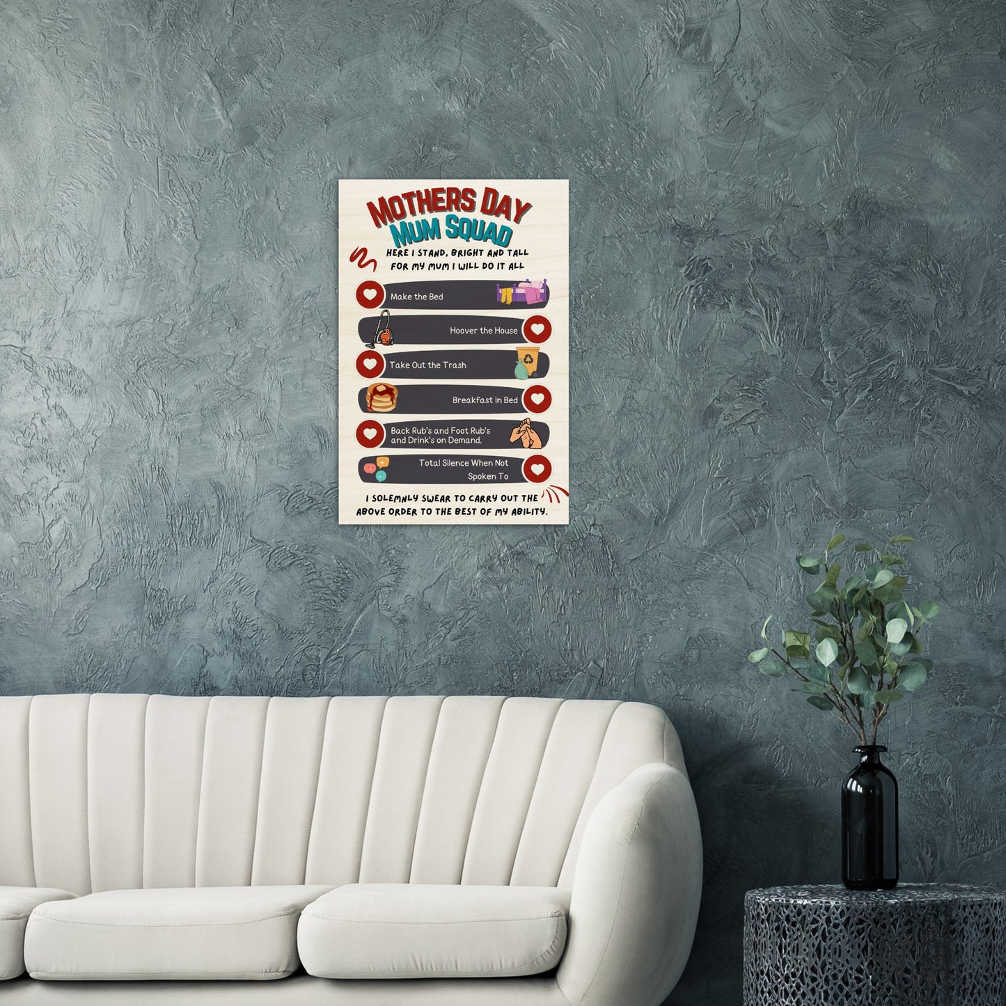 Wood Prints : Kid's Mothers day, Mum Squad Promise wall art.