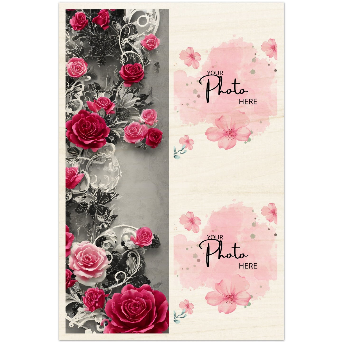 Wood Prints : Twin Photo Display (Personalised Mothers Day) Classic Rose.