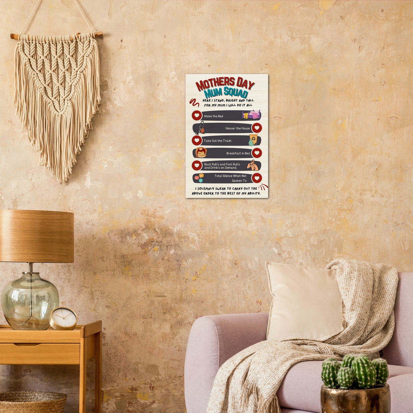 Wood Prints : Kid's Mothers day, Mum Squad Promise wall art.