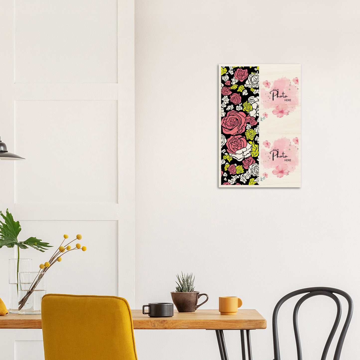 Wood Prints : Twin Photo Display (Personalised Mothers Day): Sketchy Bloom.