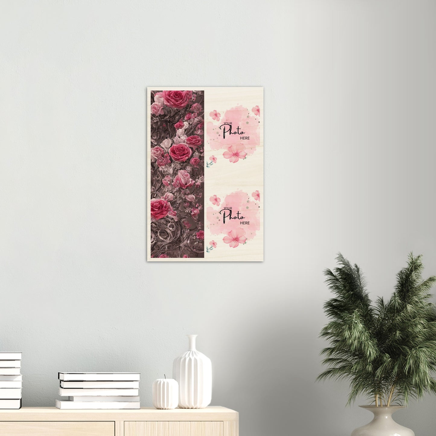 Wood Prints : Twin Photo Display (Personalised Mothers Day) Rose