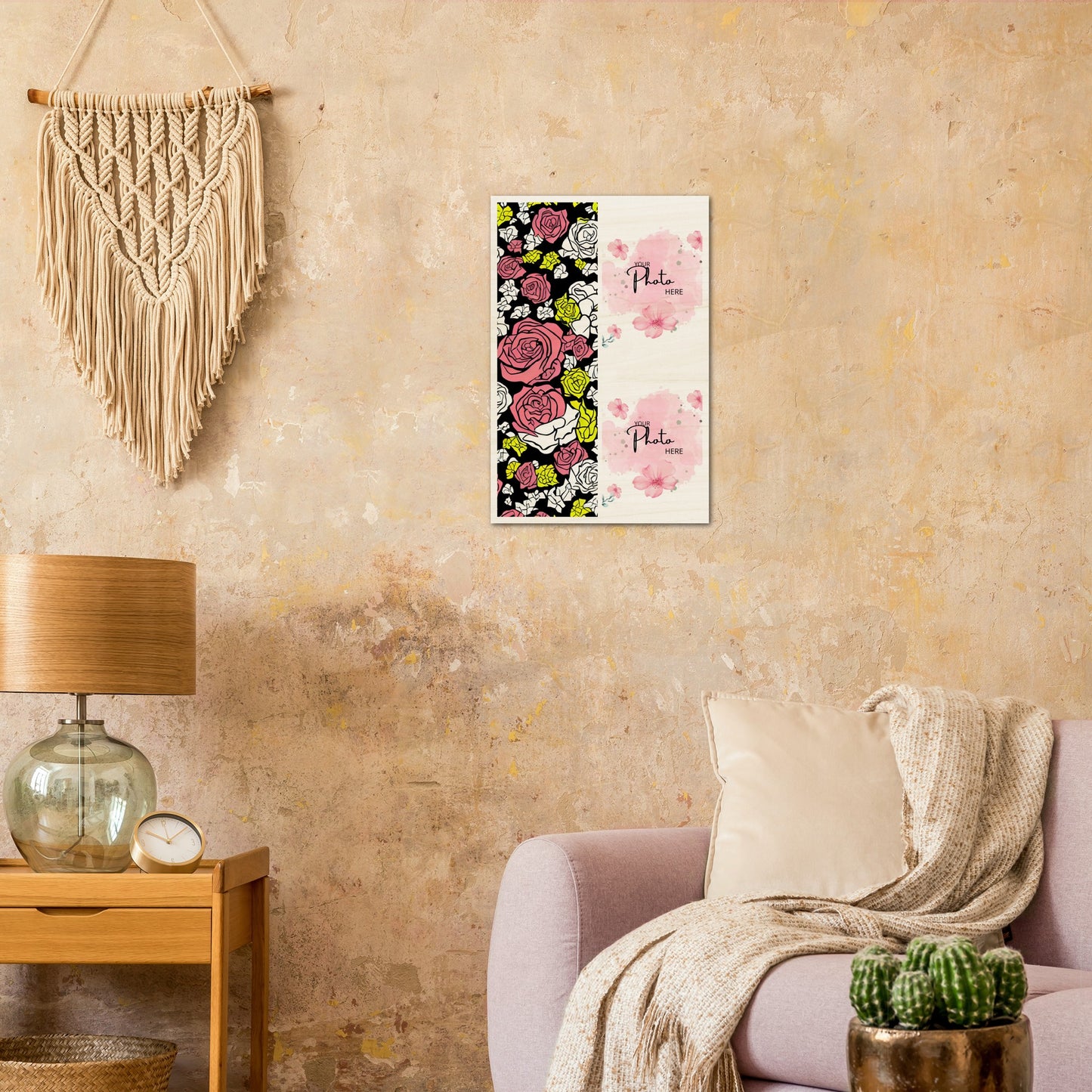 Wood Prints : Twin Photo Display (Personalised Mothers Day): Sketchy Bloom.