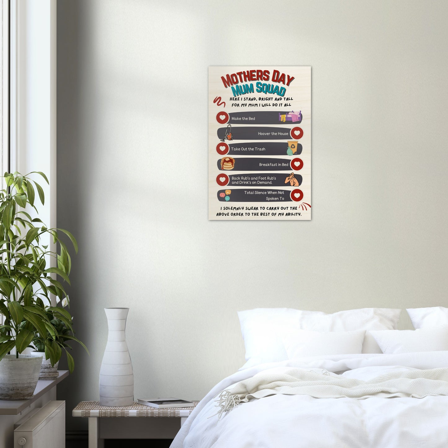 Wood Prints : Kid's Mothers day, Mum Squad Promise wall art.