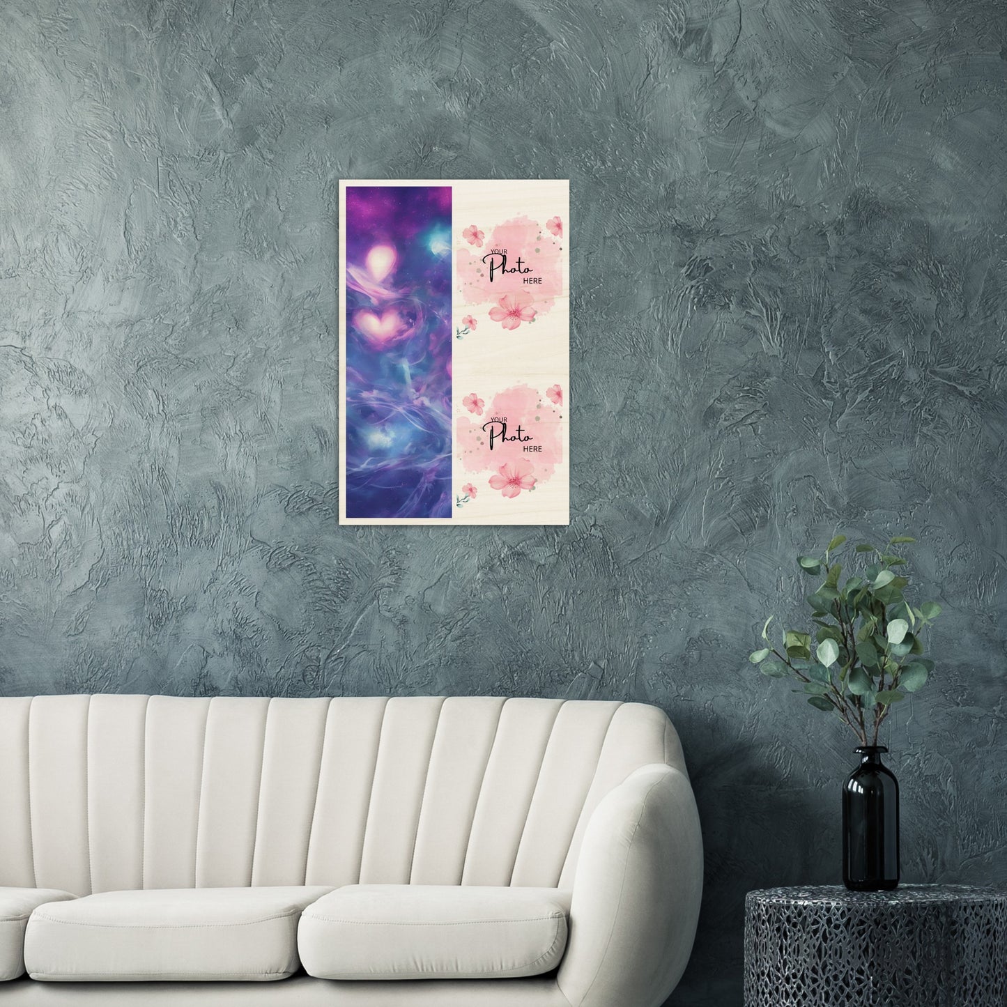 Wood Prints : Twin Photo Display (Personalised Mothers Day) Heart Nebula.