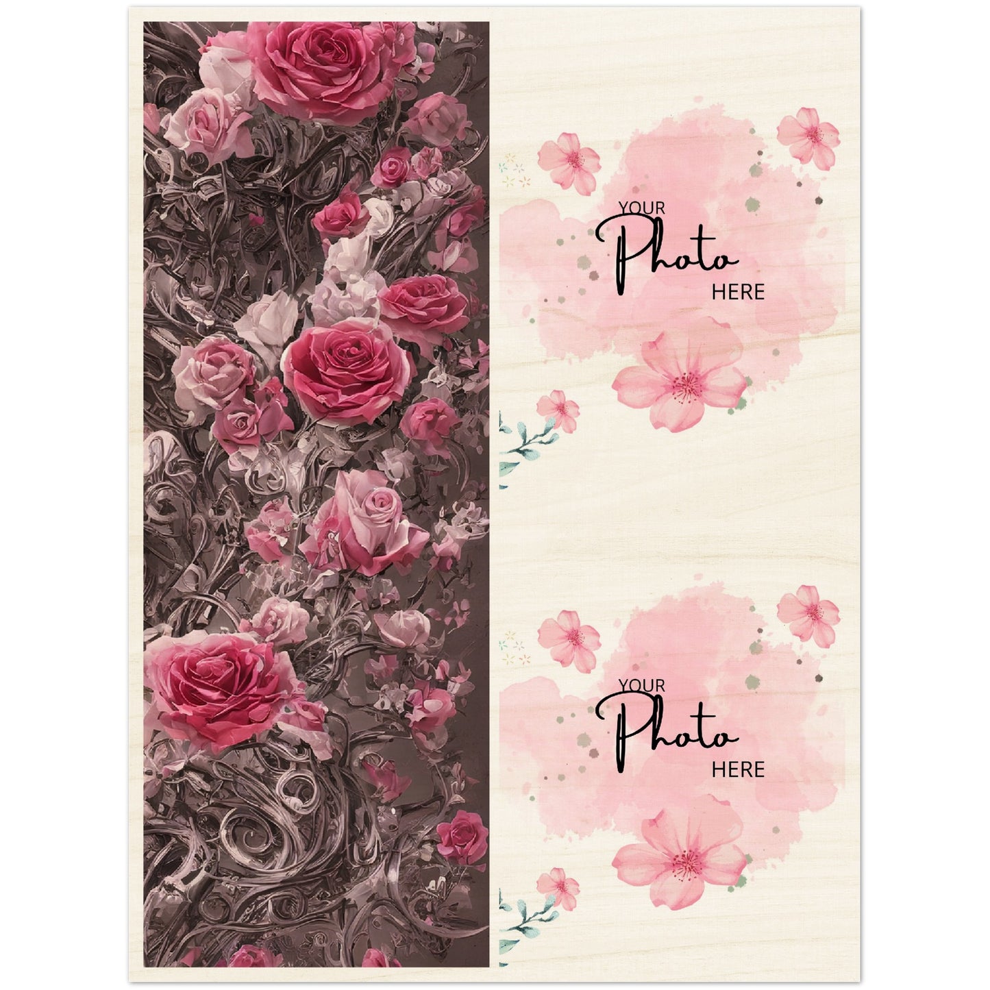 Wood Prints : Twin Photo Display (Personalised Mothers Day) Rose