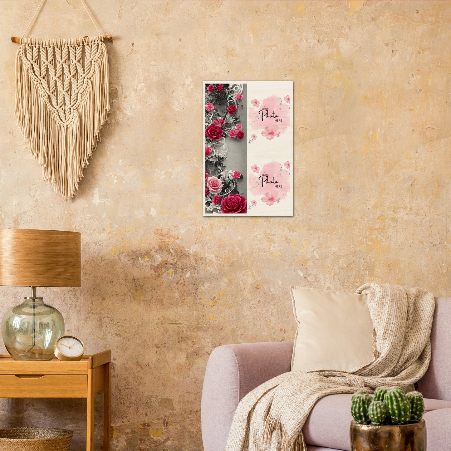 Wood Prints : Twin Photo Display (Personalised Mothers Day) Classic Rose.
