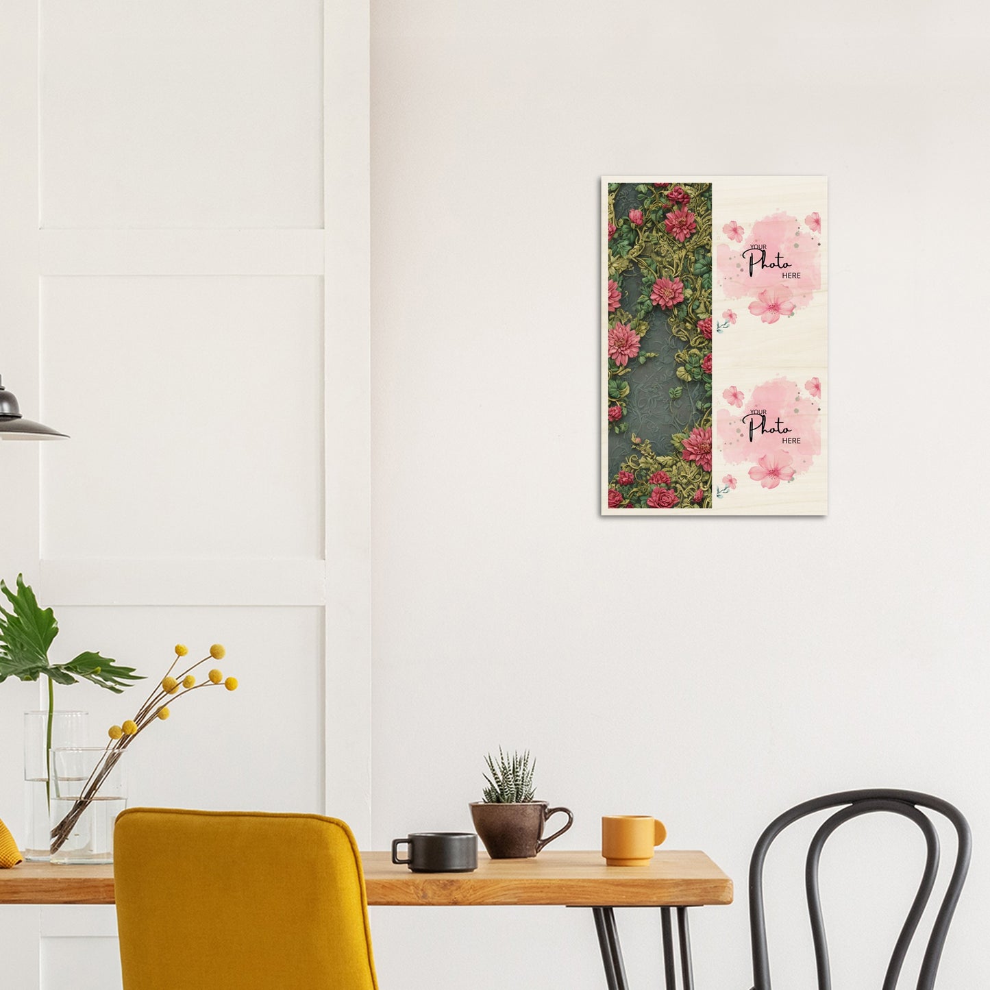Wood Prints : Twin Photo Display (Personalised Mothers Day): Gothic Rose.