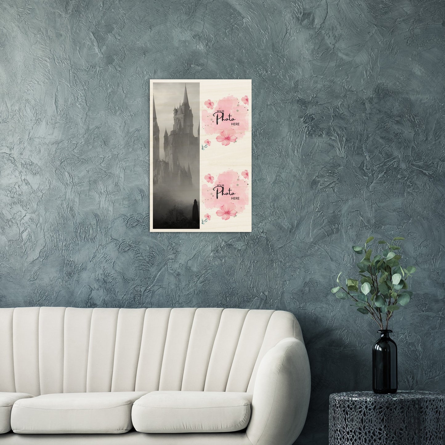 Wood Prints : Twin Photo Display (Personalised Mothers Day) Castle Mist.
