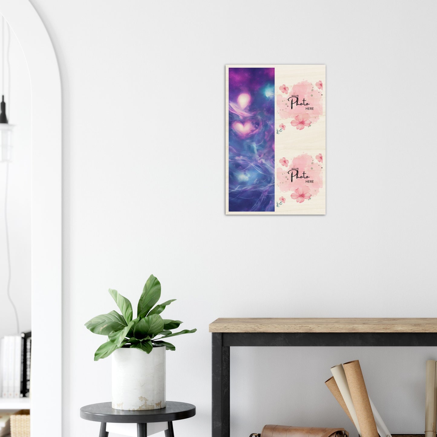 Wood Prints : Twin Photo Display (Personalised Mothers Day) Heart Nebula.