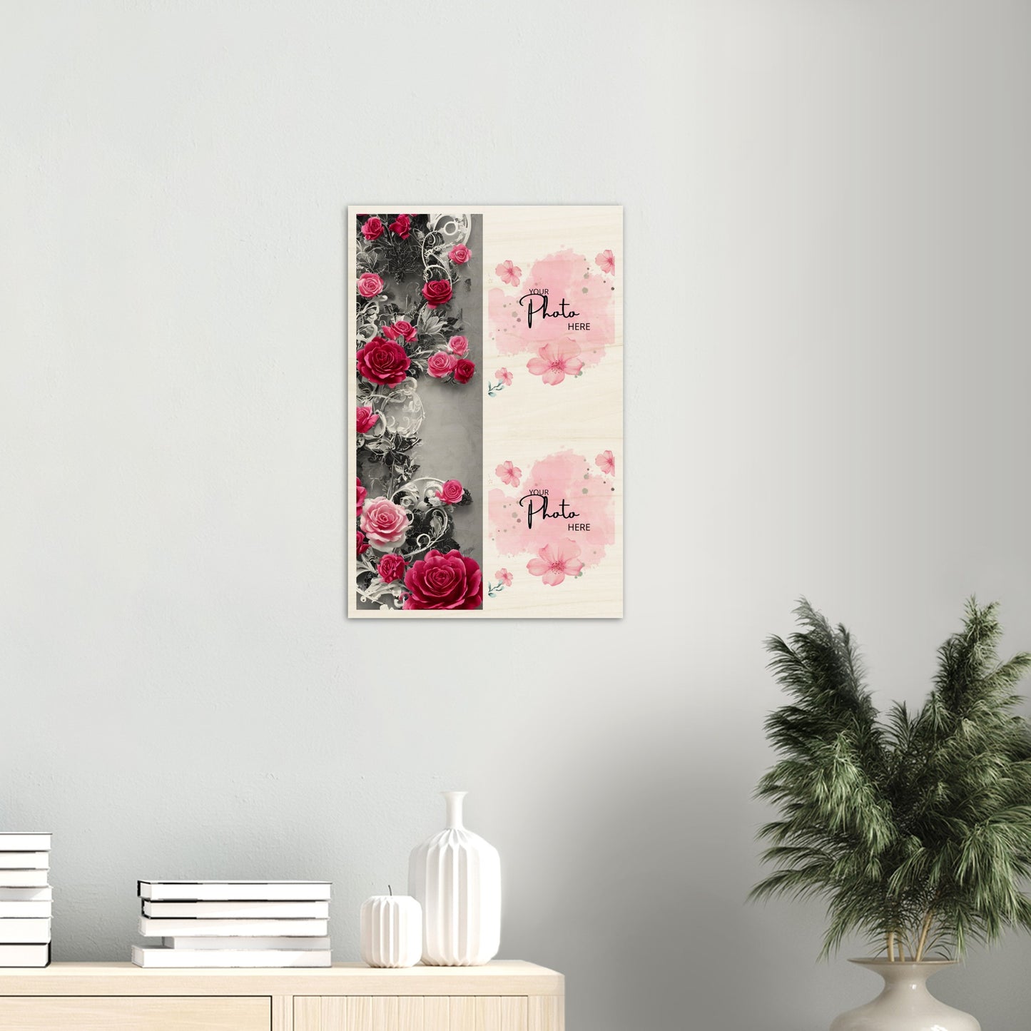 Wood Prints : Twin Photo Display (Personalised Mothers Day) Classic Rose.