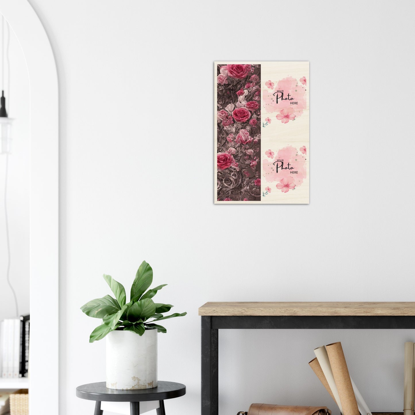 Wood Prints : Twin Photo Display (Personalised Mothers Day) Rose