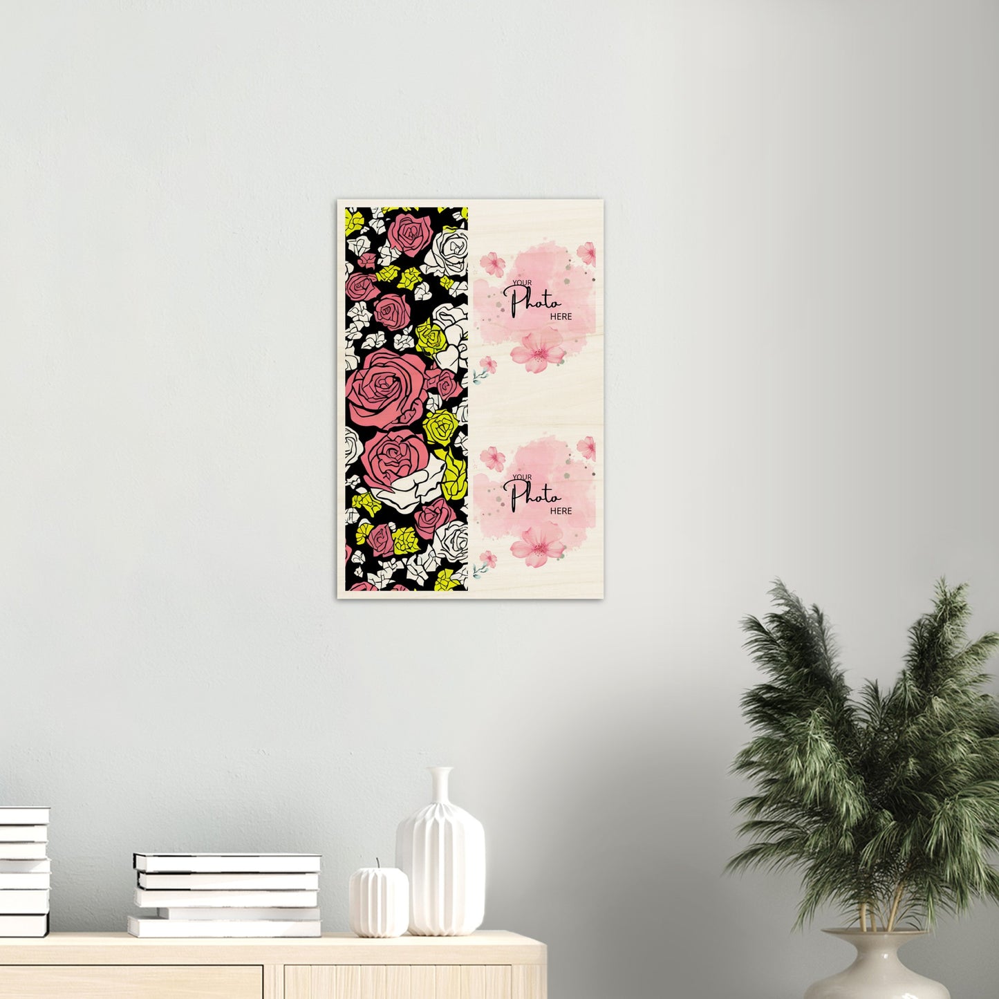 Wood Prints : Twin Photo Display (Personalised Mothers Day): Sketchy Bloom.