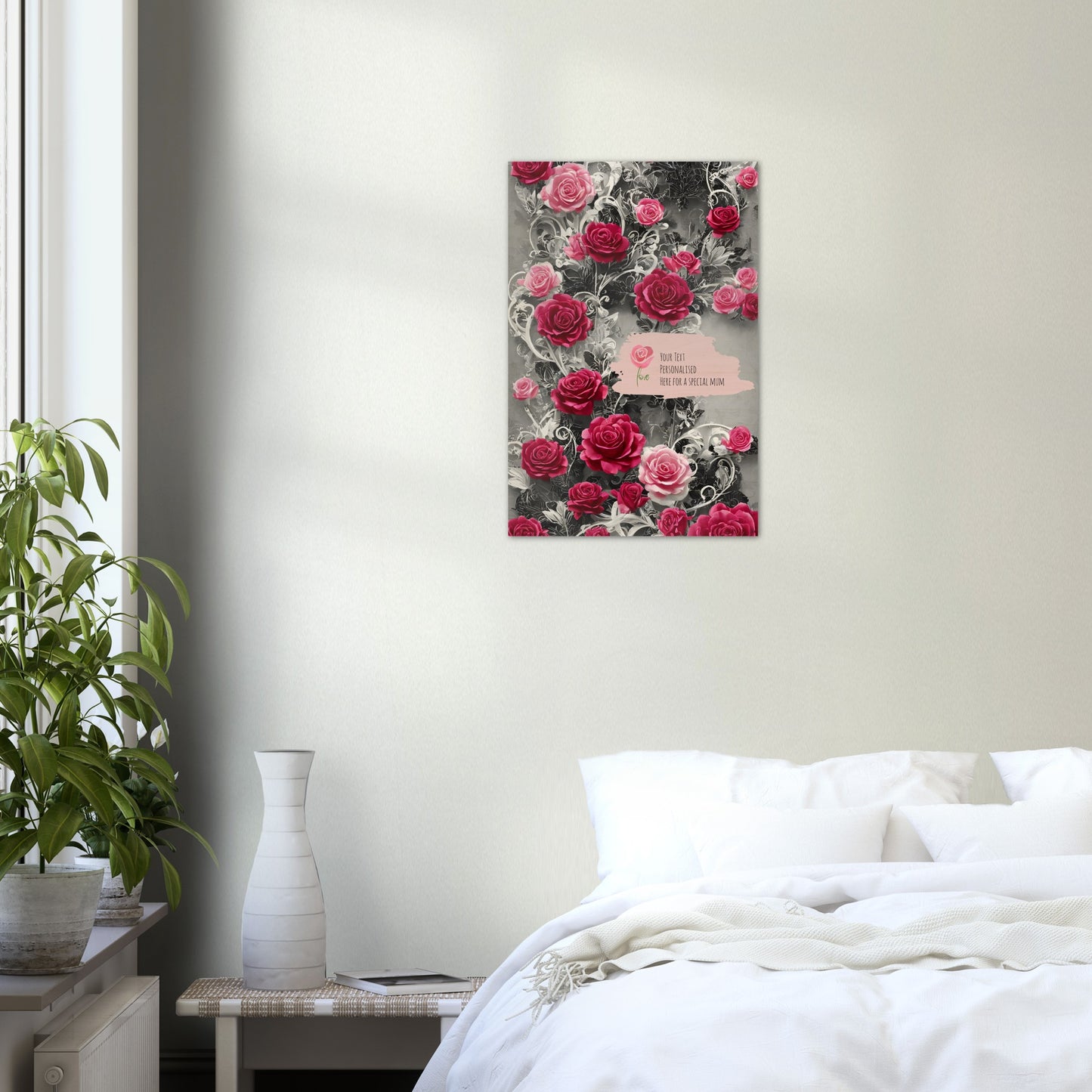 Wood Prints (Personalised Mothers Day): Classic Rose.