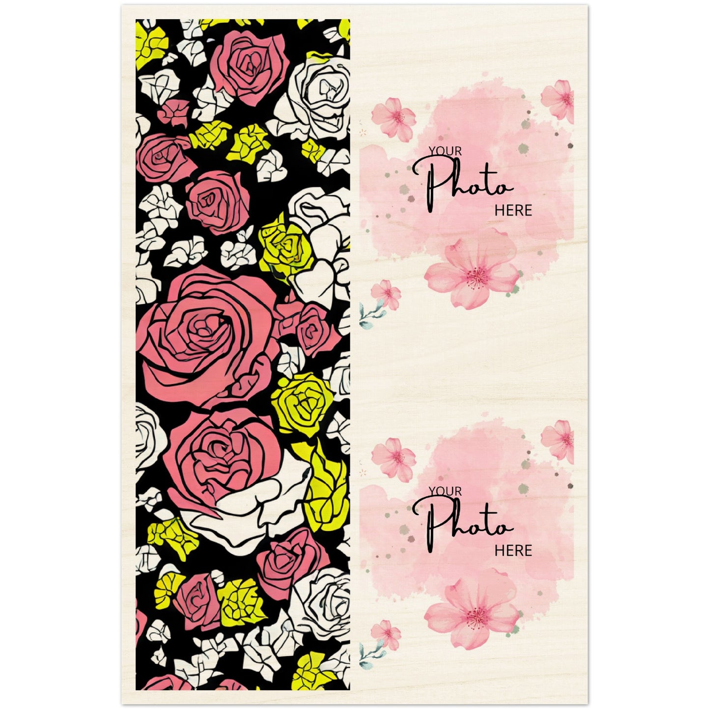 Wood Prints : Twin Photo Display (Personalised Mothers Day): Sketchy Bloom.