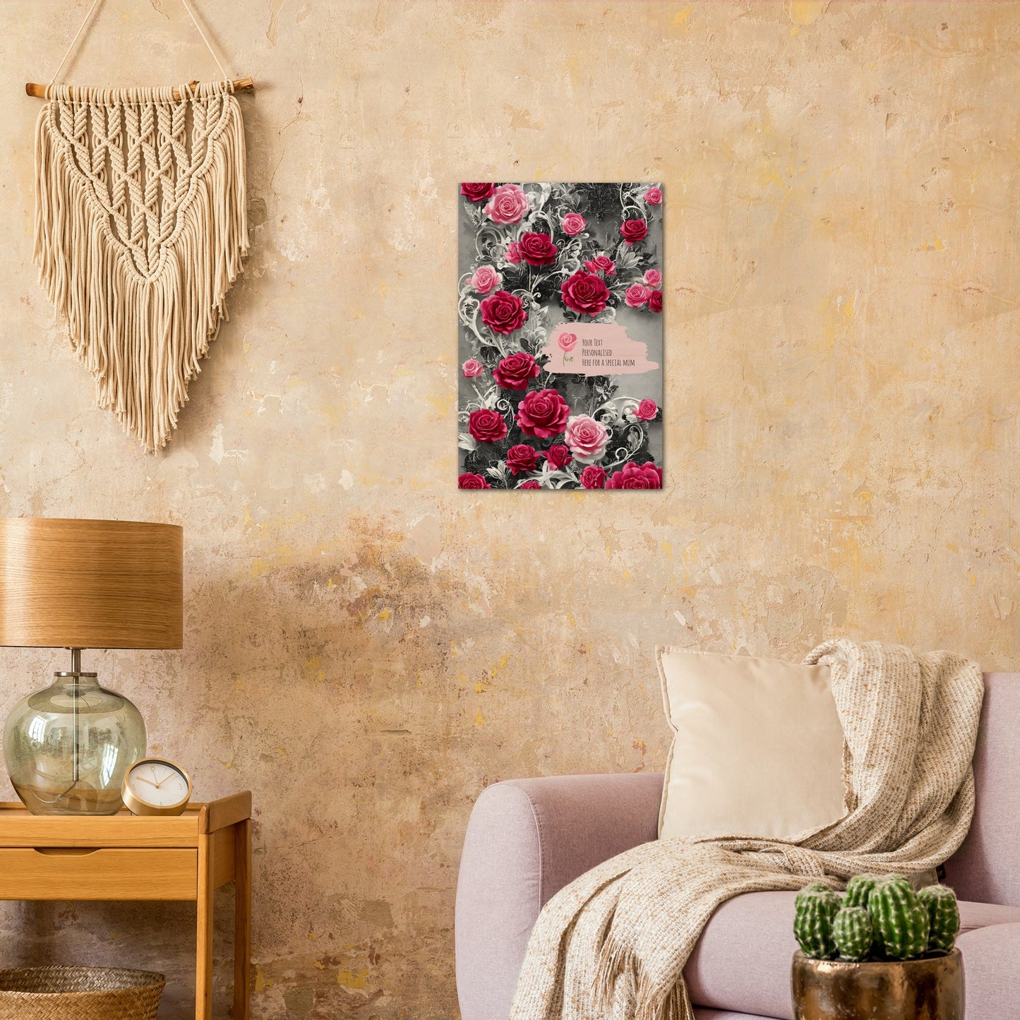 Wood Prints (Personalised Mothers Day): Classic Rose.