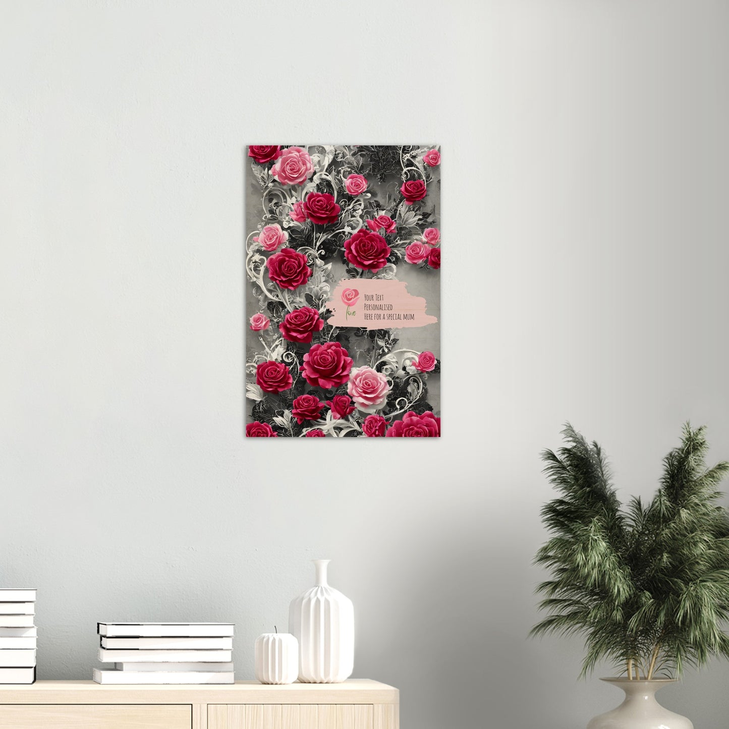 Wood Prints (Personalised Mothers Day): Classic Rose.