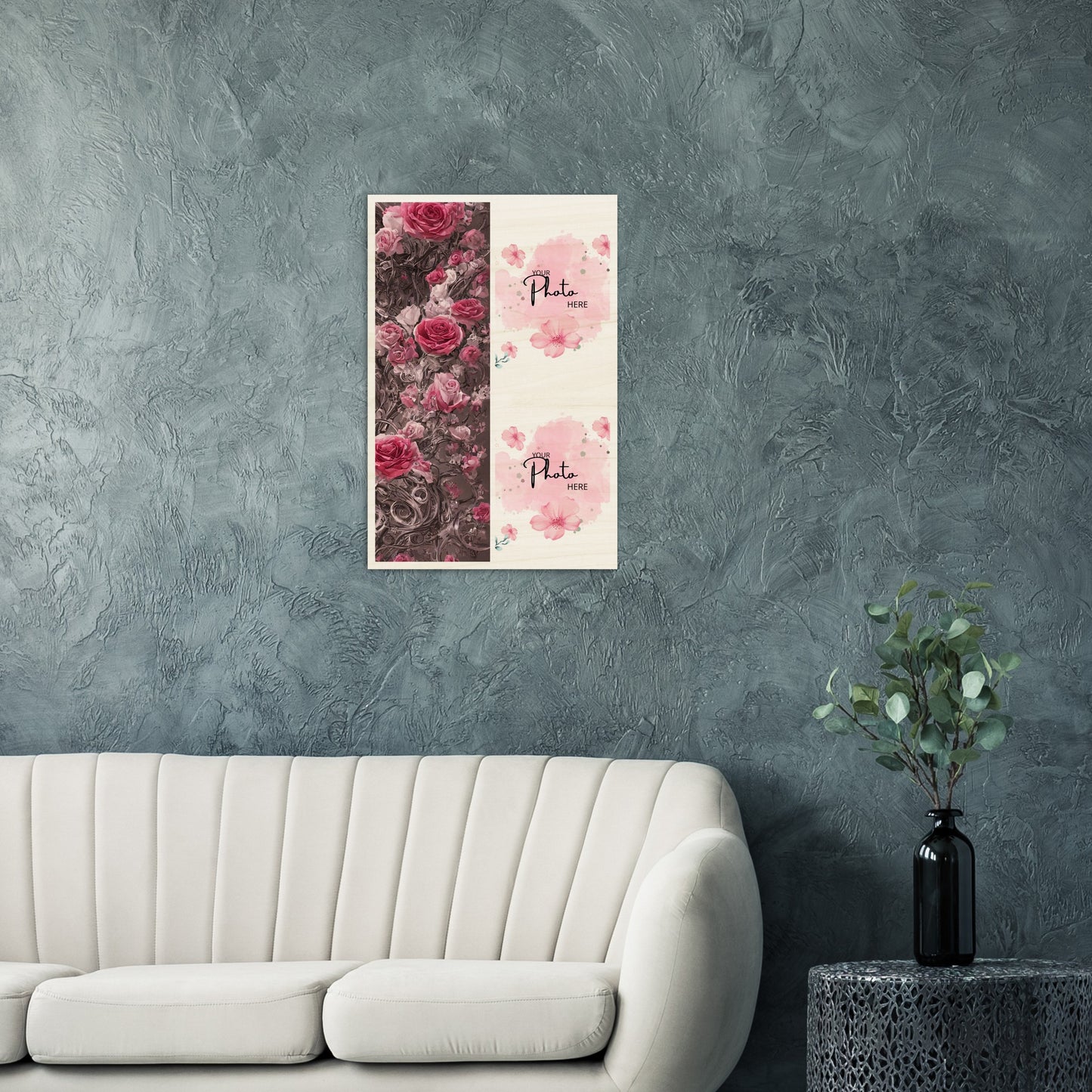 Wood Prints : Twin Photo Display (Personalised Mothers Day) Rose