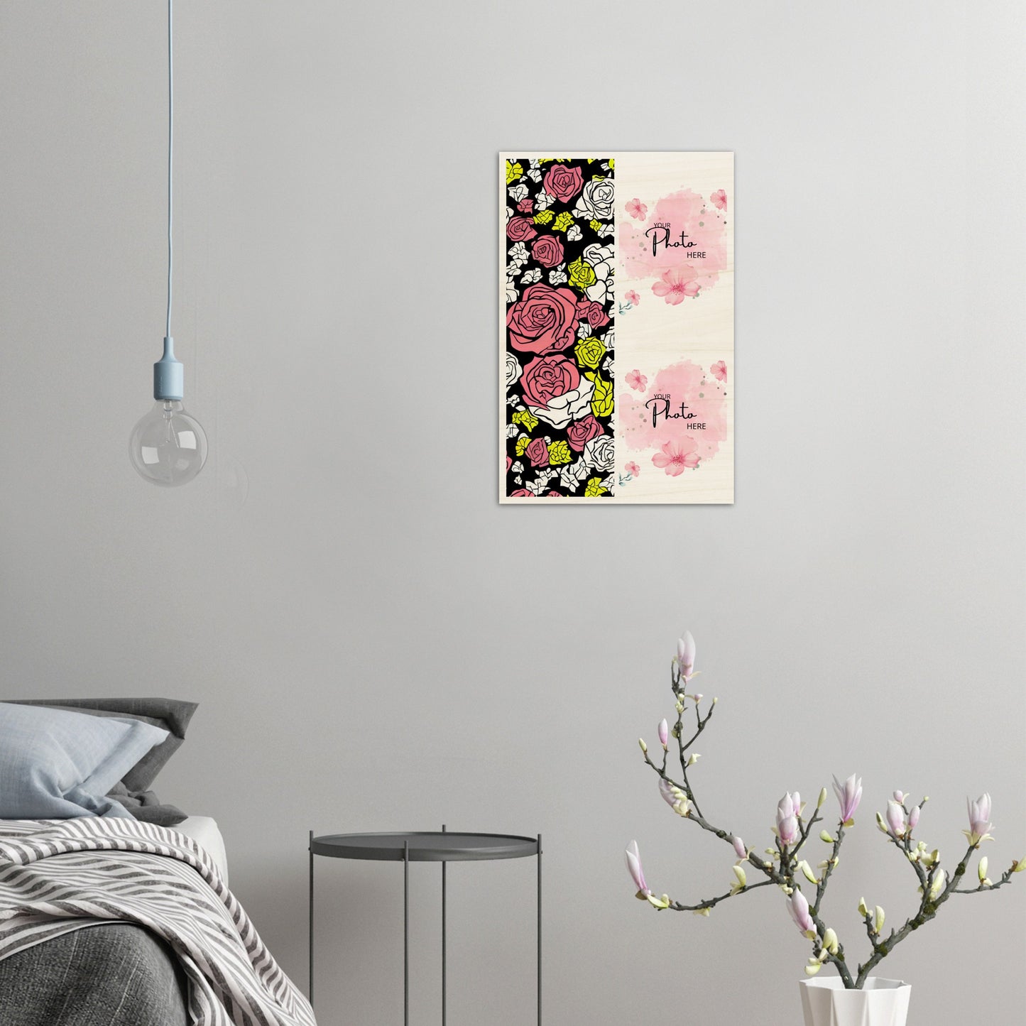 Wood Prints : Twin Photo Display (Personalised Mothers Day): Sketchy Bloom.