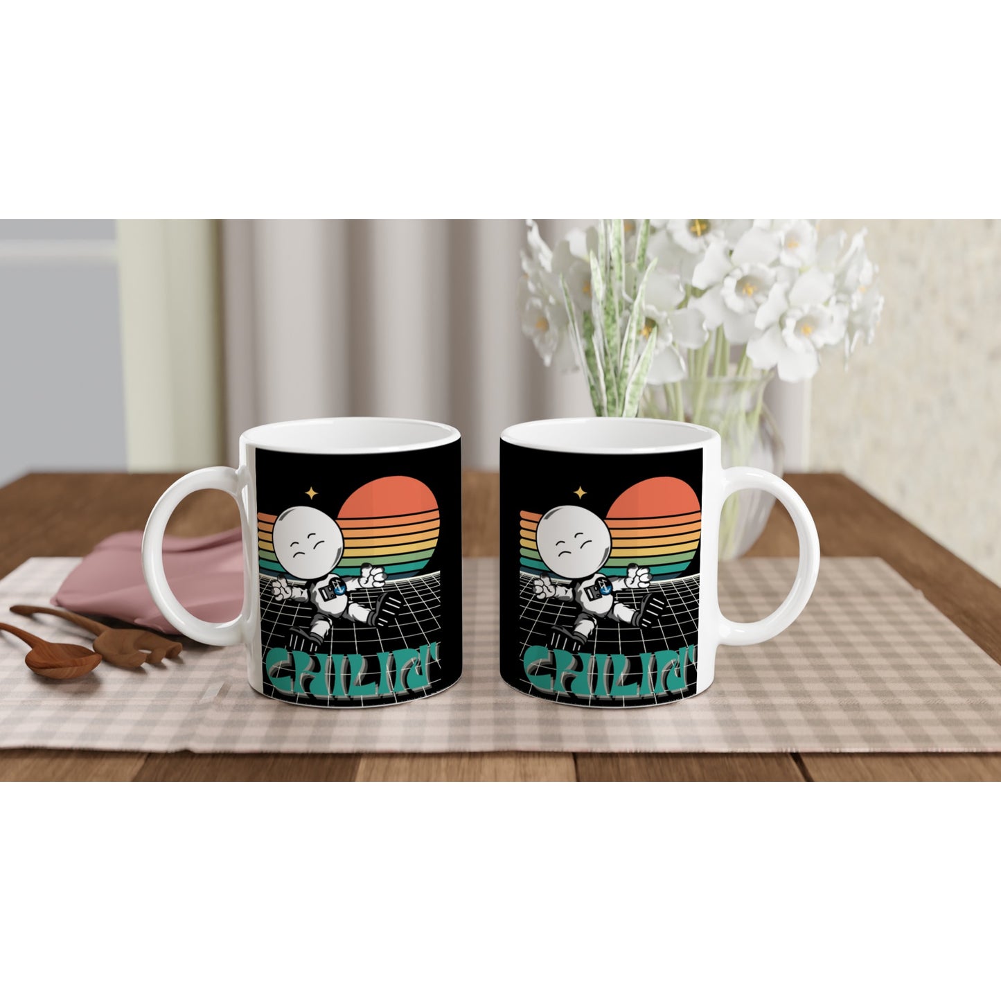 Space Cadet Chillin : Fun Black & White 11oz Ceramic Mug