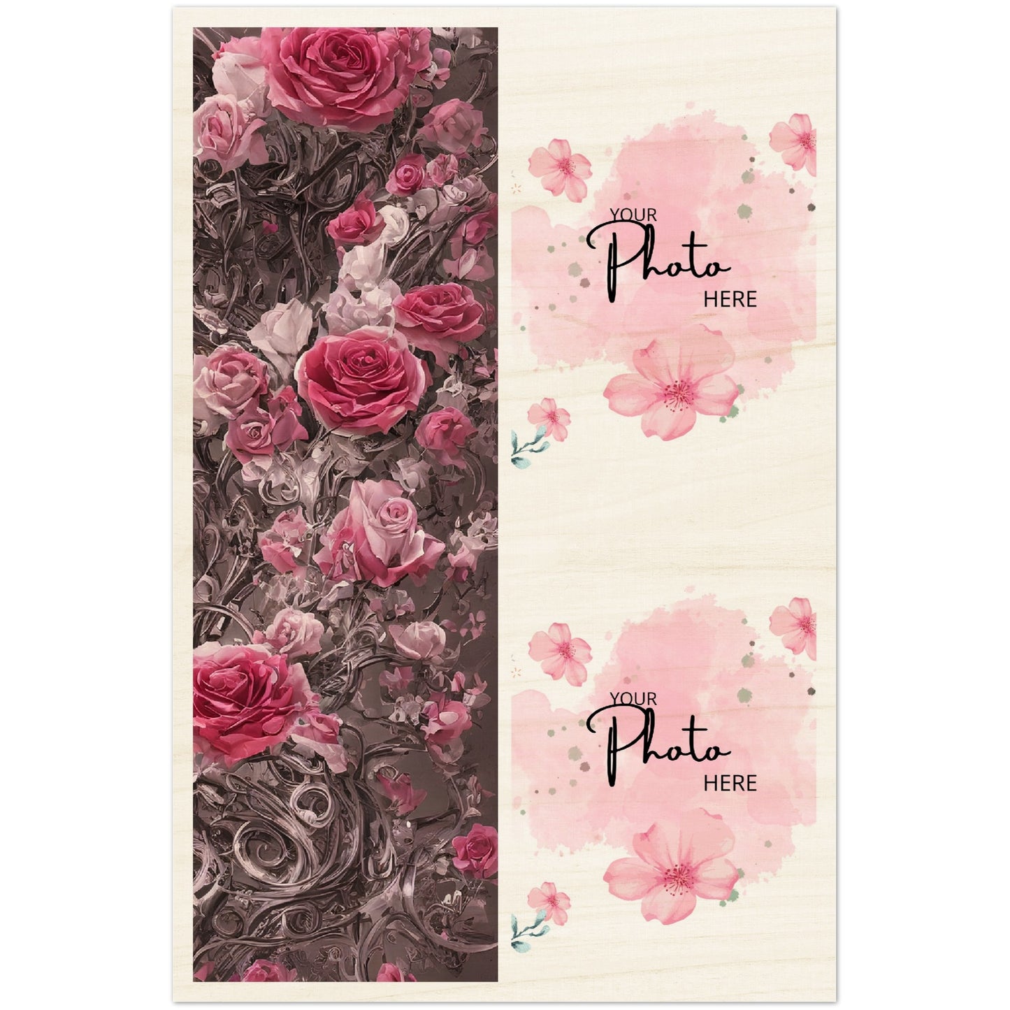 Wood Prints : Twin Photo Display (Personalised Mothers Day) Rose