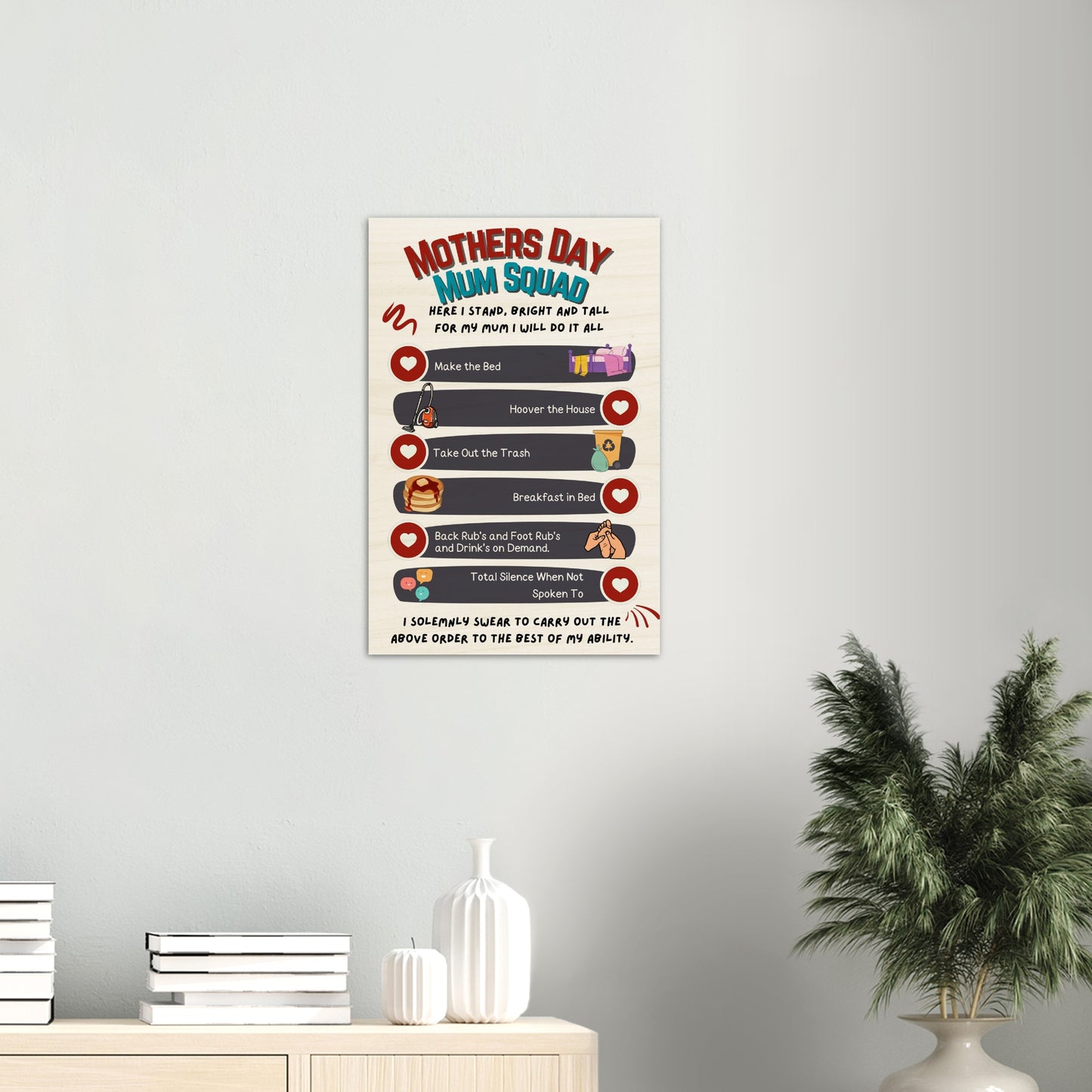 Wood Prints : Kid's Mothers day, Mum Squad Promise wall art.