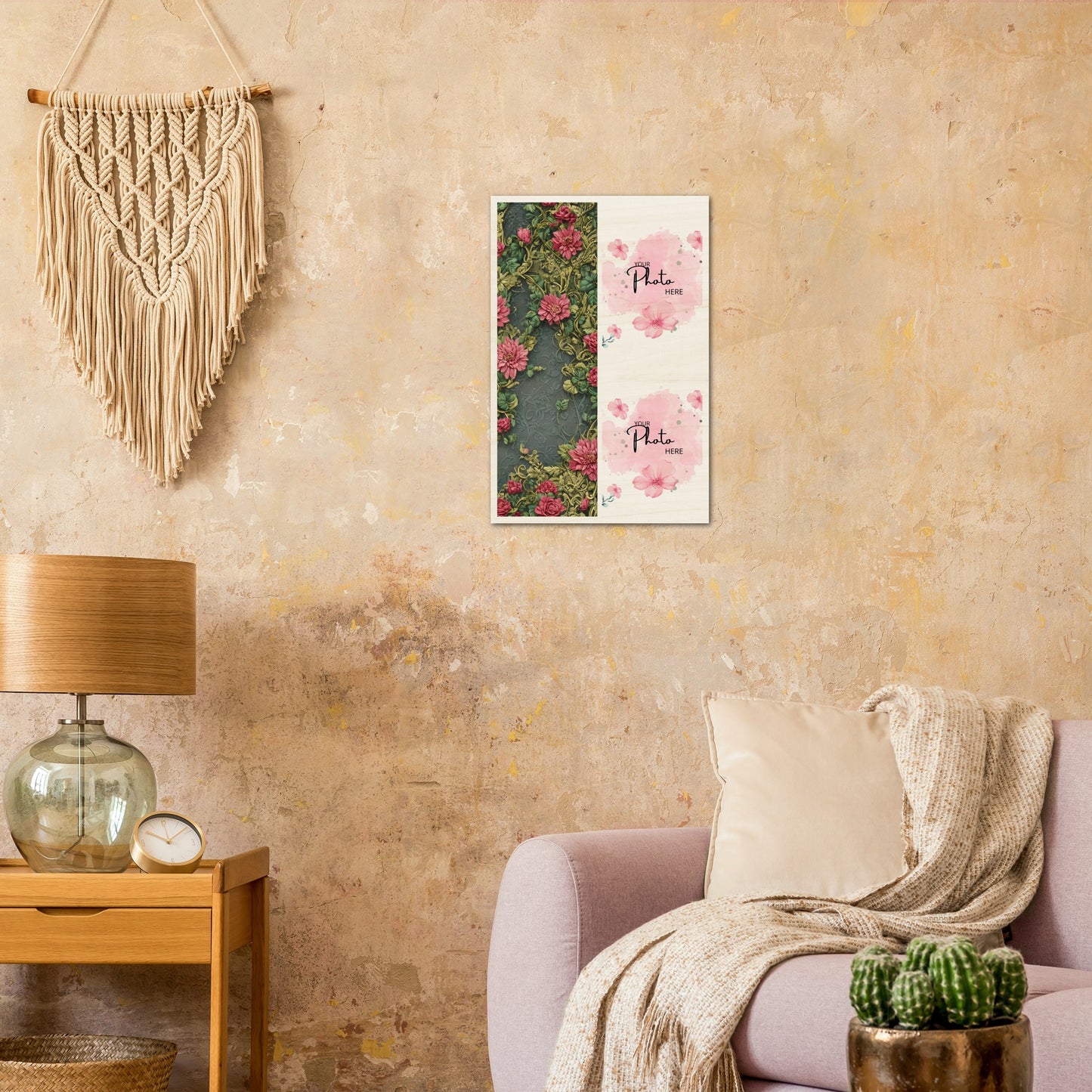 Wood Prints : Twin Photo Display (Personalised Mothers Day): Gothic Rose.