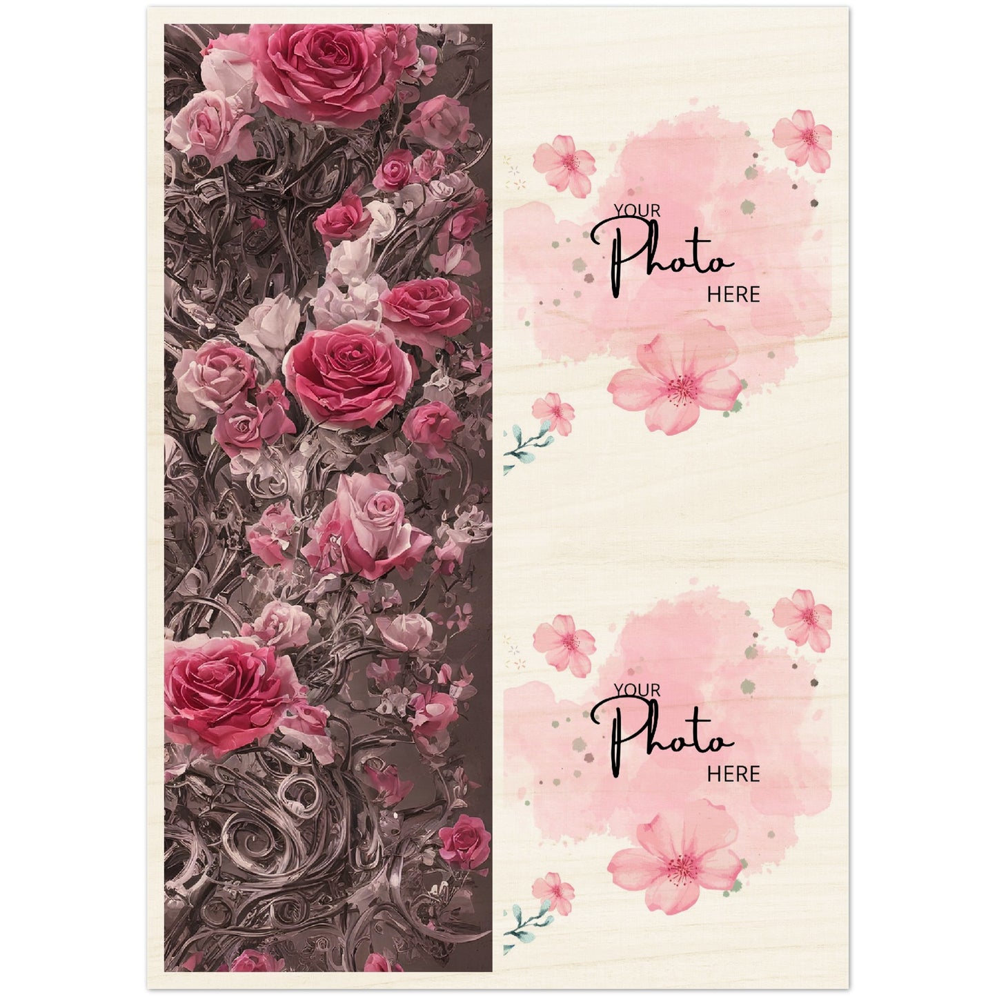 Wood Prints : Twin Photo Display (Personalised Mothers Day) Rose