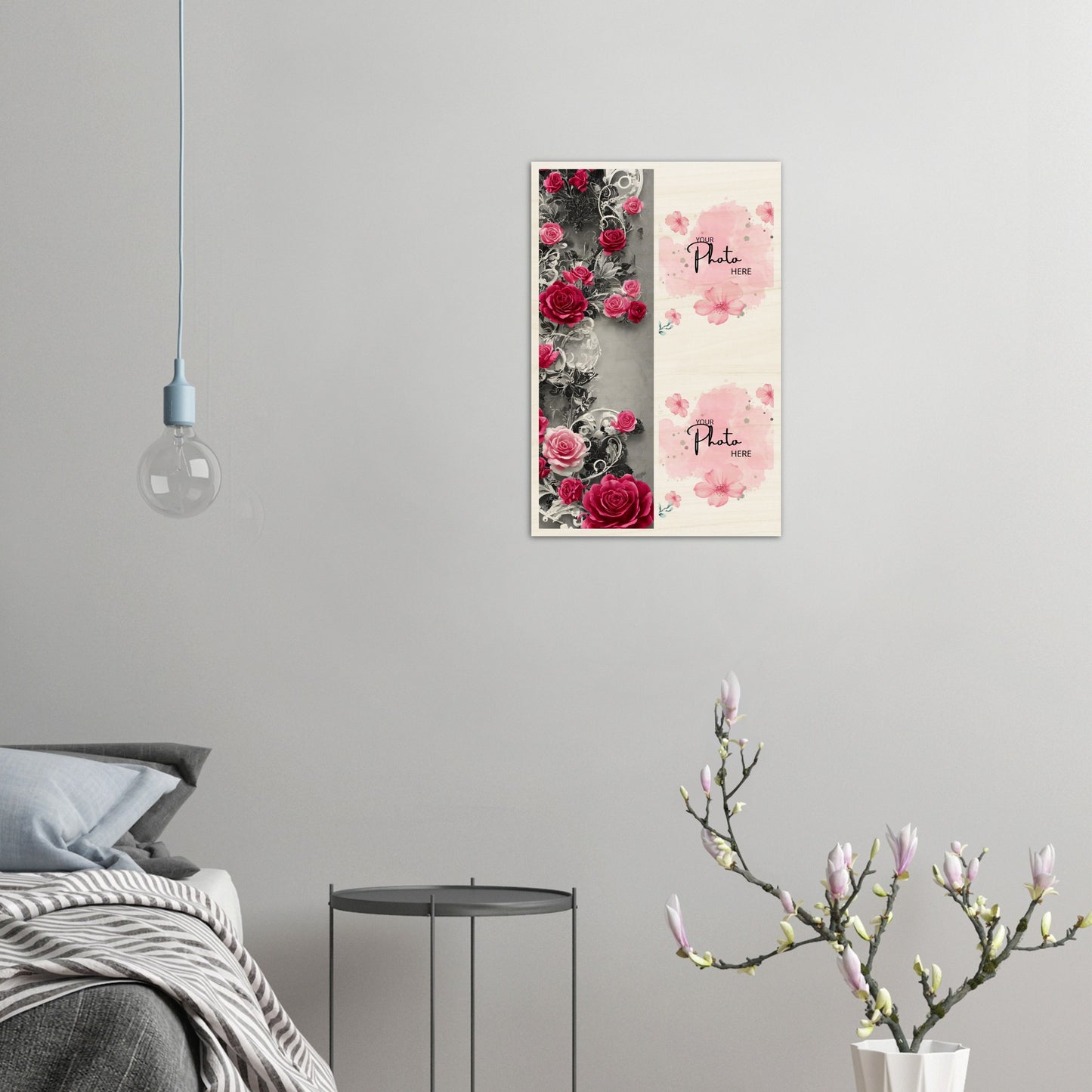 Wood Prints : Twin Photo Display (Personalised Mothers Day) Classic Rose.