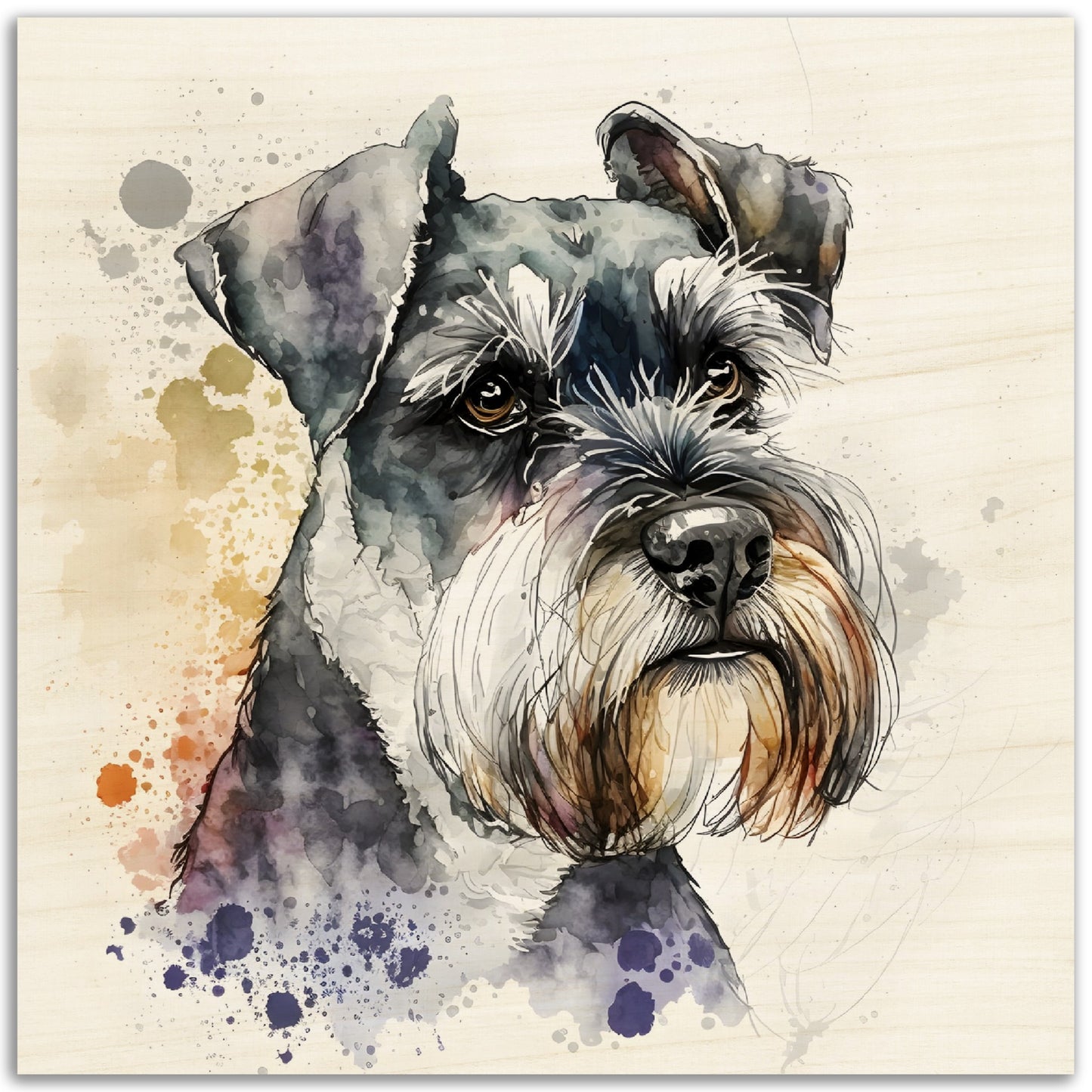 Miniature Schnauzer (b) Dog Watercolor Wood Prints