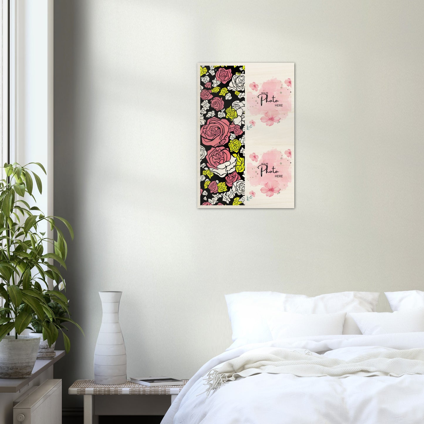 Wood Prints : Twin Photo Display (Personalised Mothers Day): Sketchy Bloom.