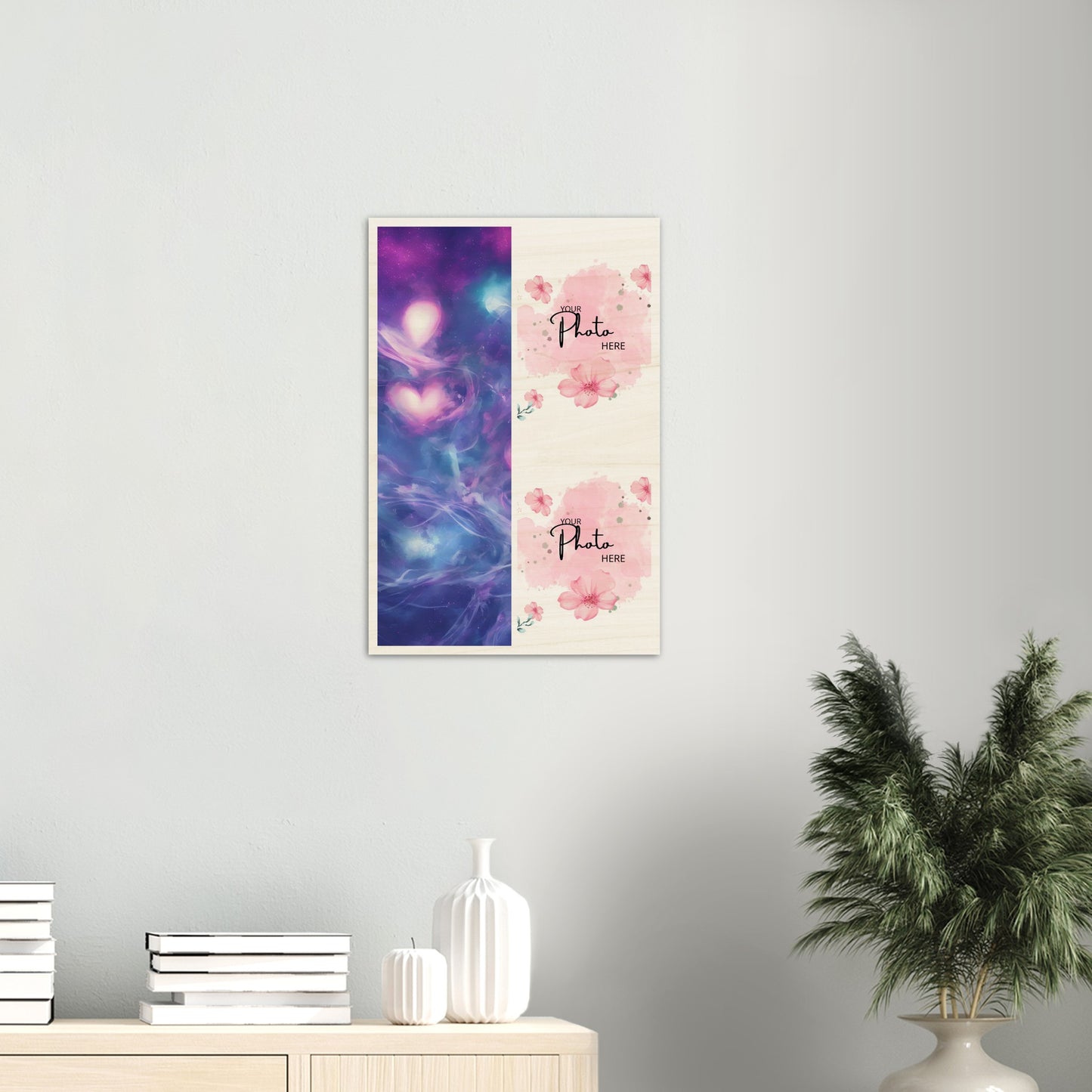 Wood Prints : Twin Photo Display (Personalised Mothers Day) Heart Nebula.