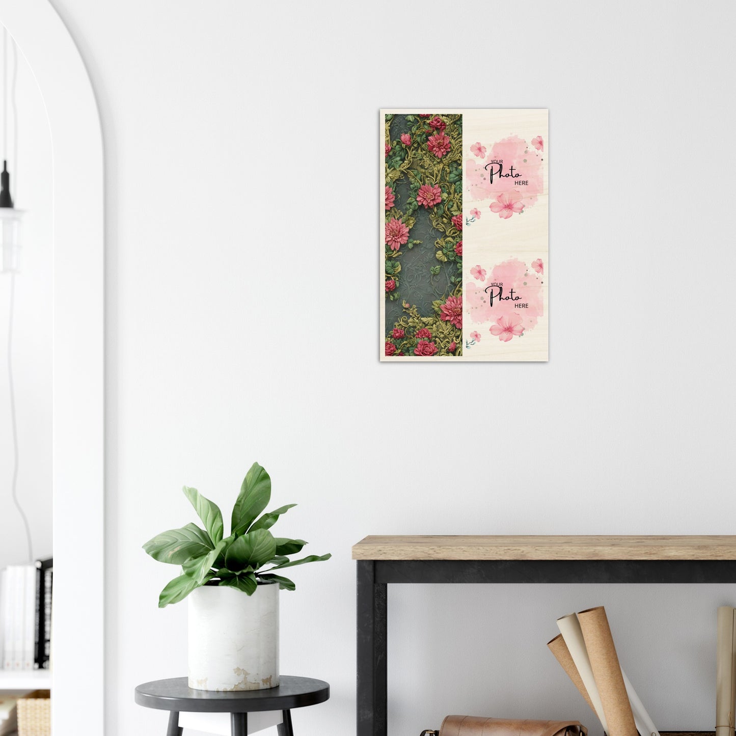 Wood Prints : Twin Photo Display (Personalised Mothers Day): Gothic Rose.