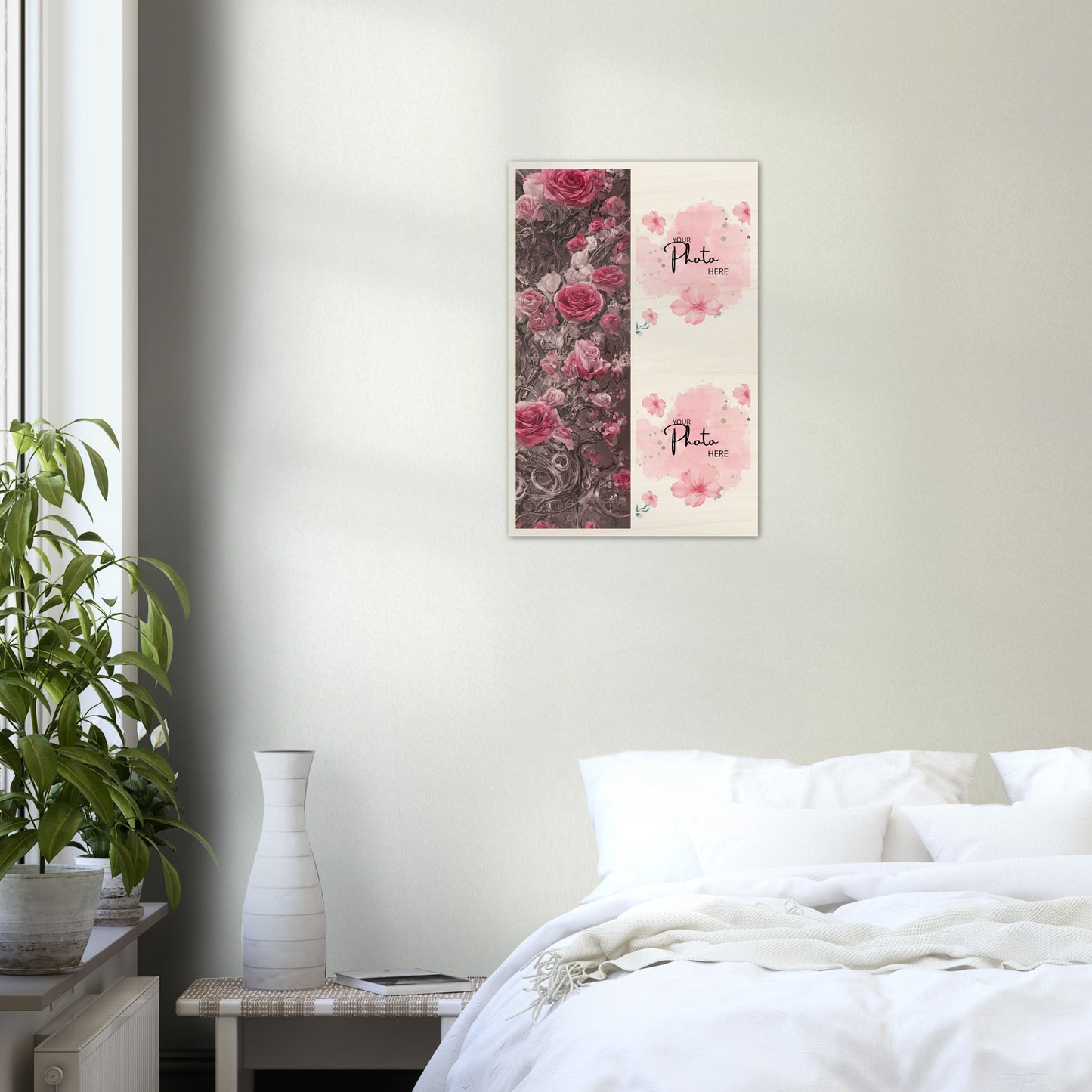 Wood Prints : Twin Photo Display (Personalised Mothers Day) Rose
