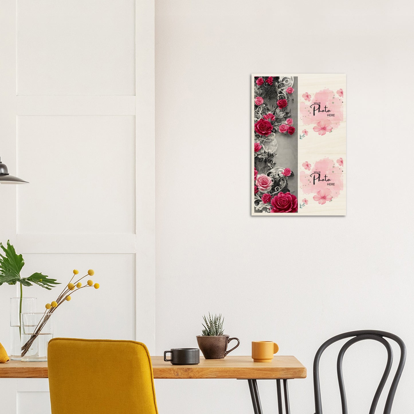 Wood Prints : Twin Photo Display (Personalised Mothers Day) Classic Rose.