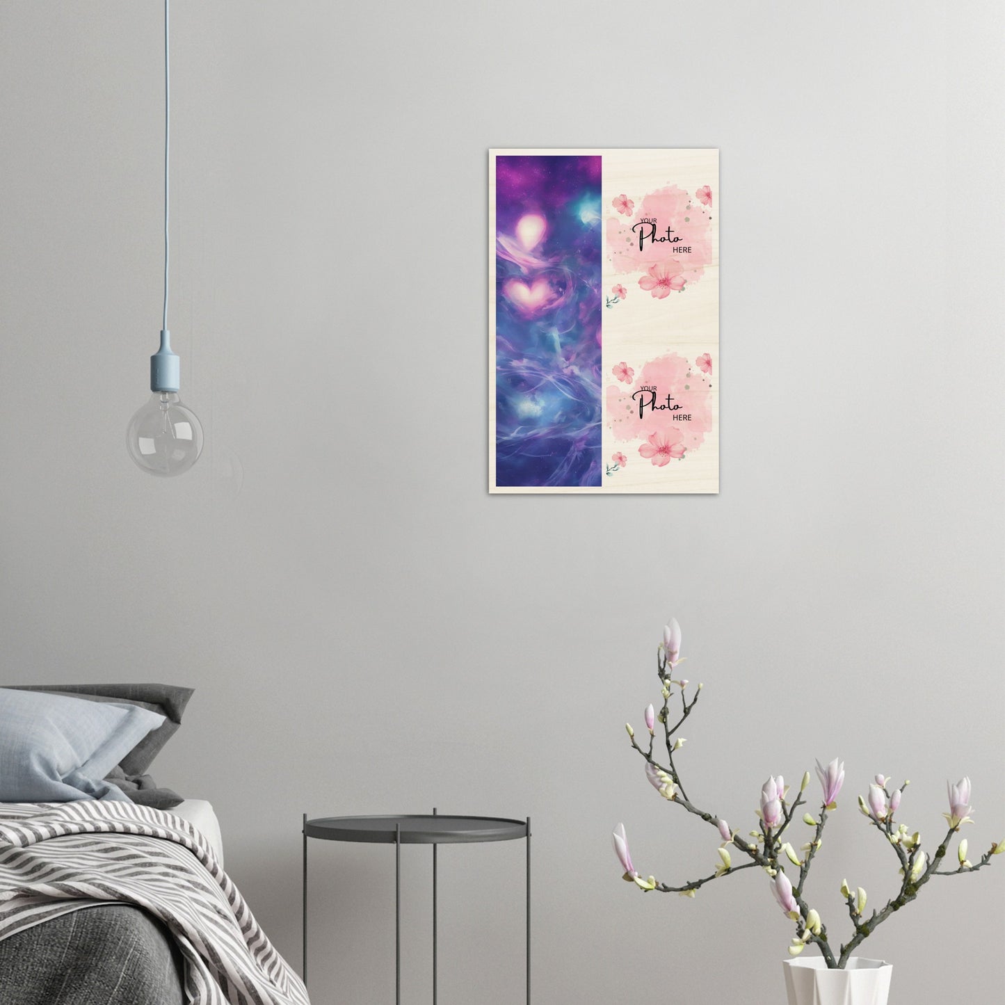 Wood Prints : Twin Photo Display (Personalised Mothers Day) Heart Nebula.