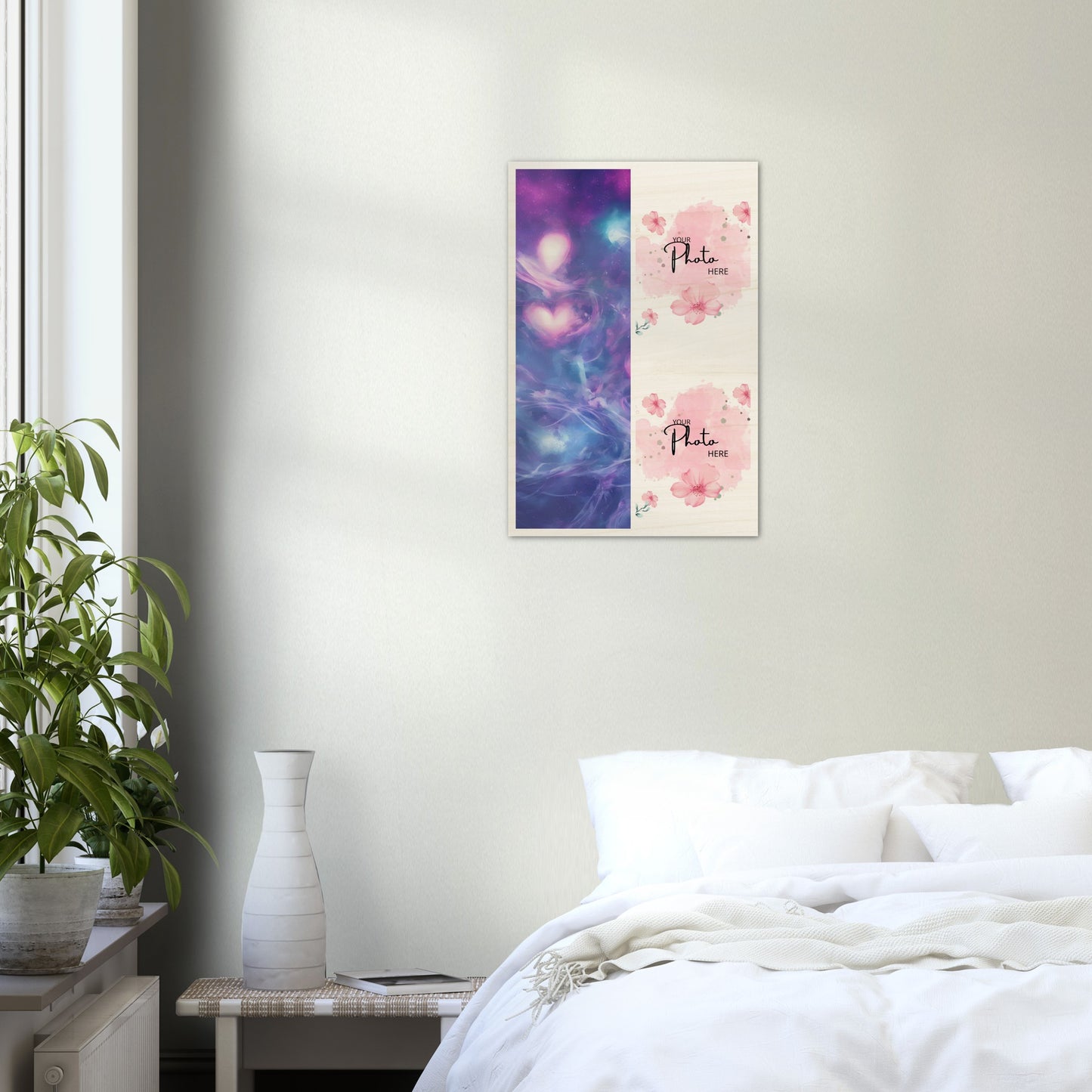 Wood Prints : Twin Photo Display (Personalised Mothers Day) Heart Nebula.