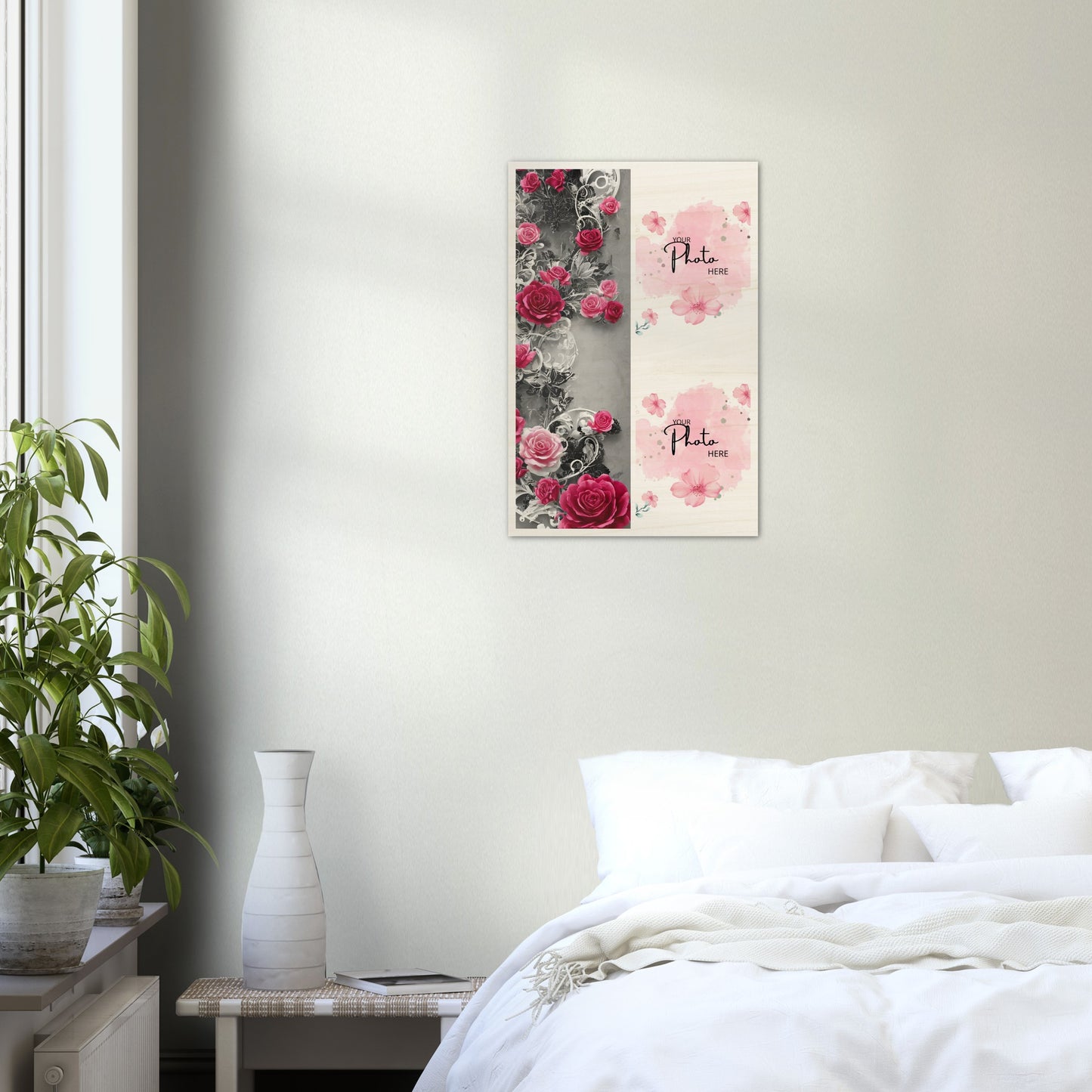 Wood Prints : Twin Photo Display (Personalised Mothers Day) Classic Rose.