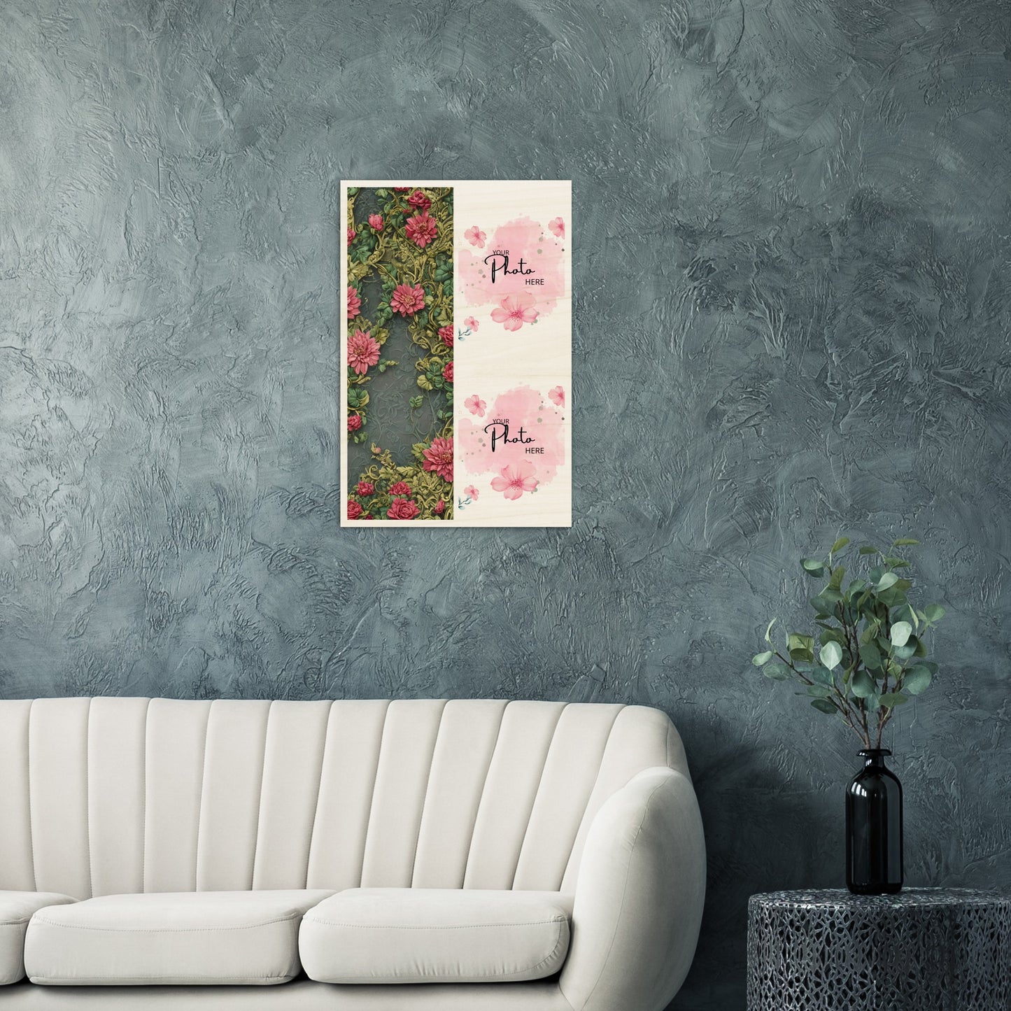 Wood Prints : Twin Photo Display (Personalised Mothers Day): Gothic Rose.