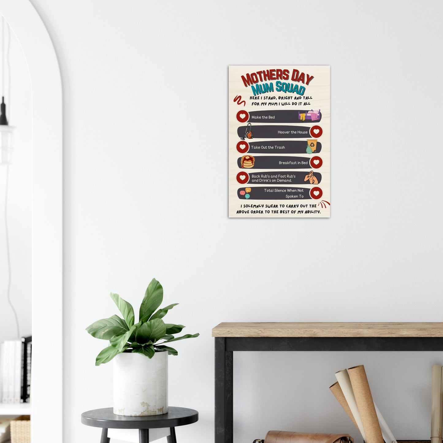 Wood Prints : Kid's Mothers day, Mum Squad Promise wall art.