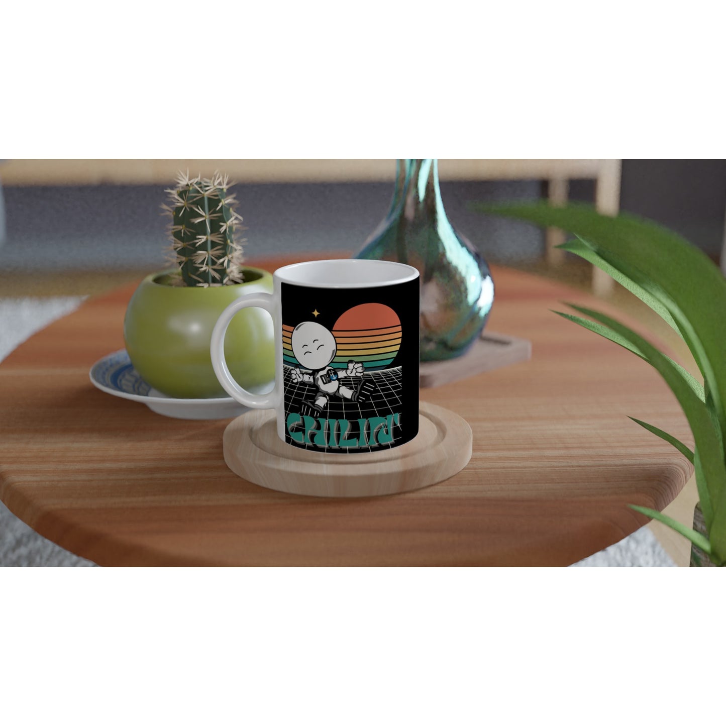 Space Cadet Chillin : Fun Black & White 11oz Ceramic Mug