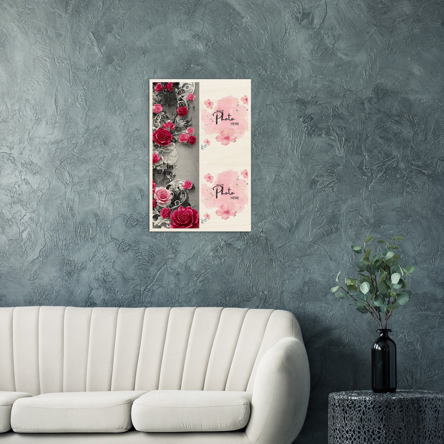 Wood Prints : Twin Photo Display (Personalised Mothers Day) Classic Rose.