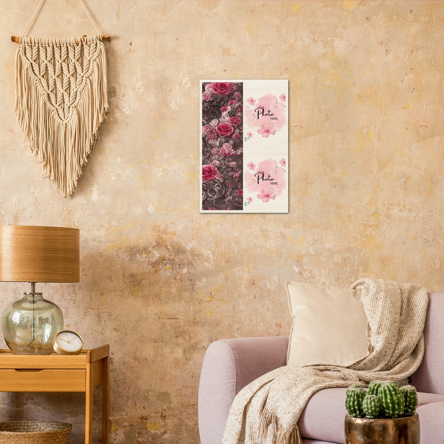 Wood Prints : Twin Photo Display (Personalised Mothers Day) Rose