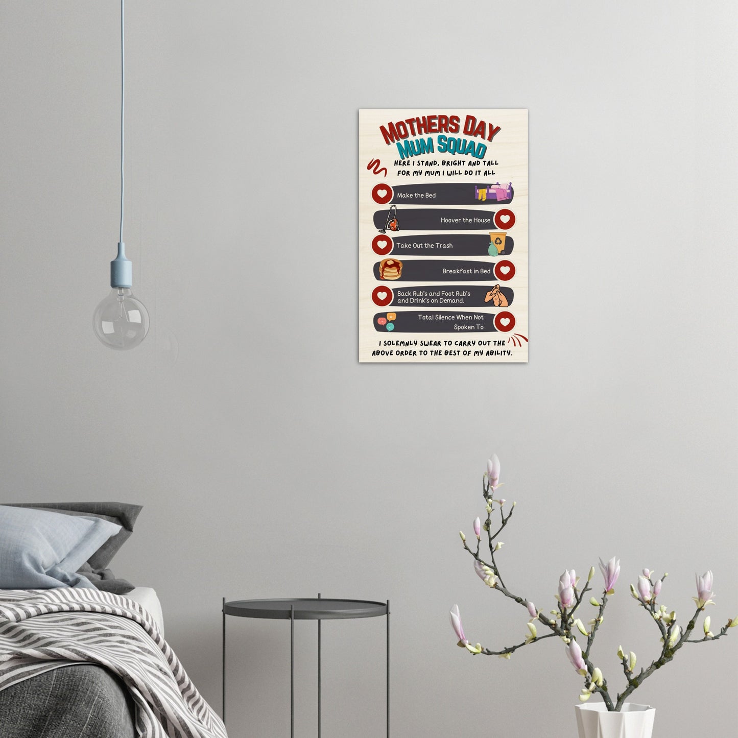 Wood Prints : Kid's Mothers day, Mum Squad Promise wall art.