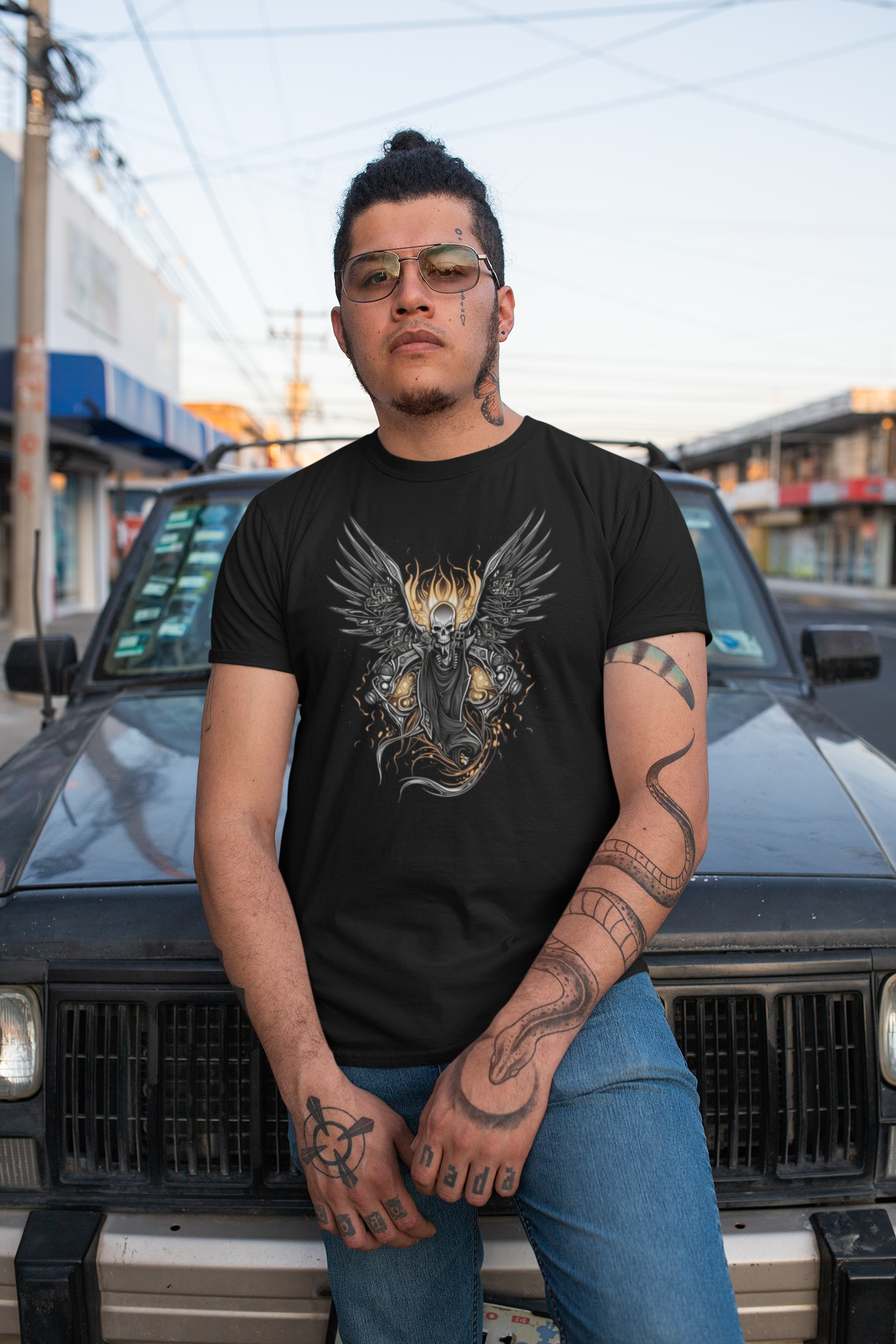 Biker Rock Style Unisex t-shirt : Winged Spirit.