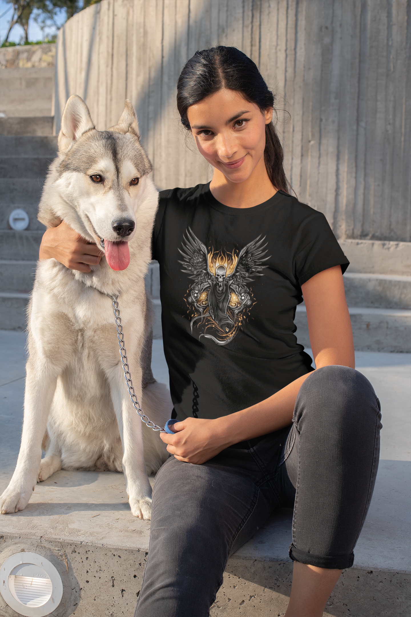 Biker Rock Style Unisex t-shirt : Winged Spirit.